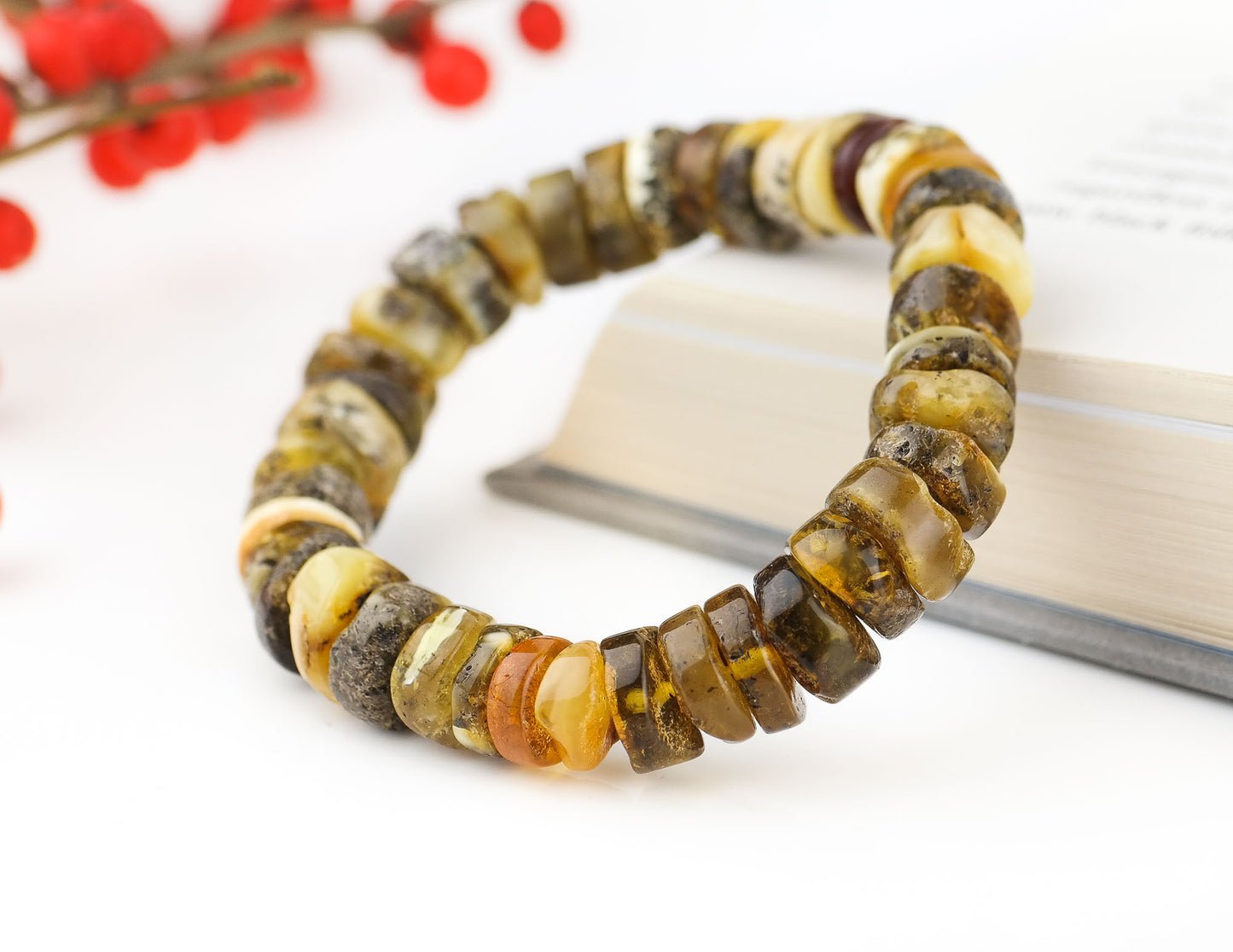 Beaded bracelet from tube shaped amber beads