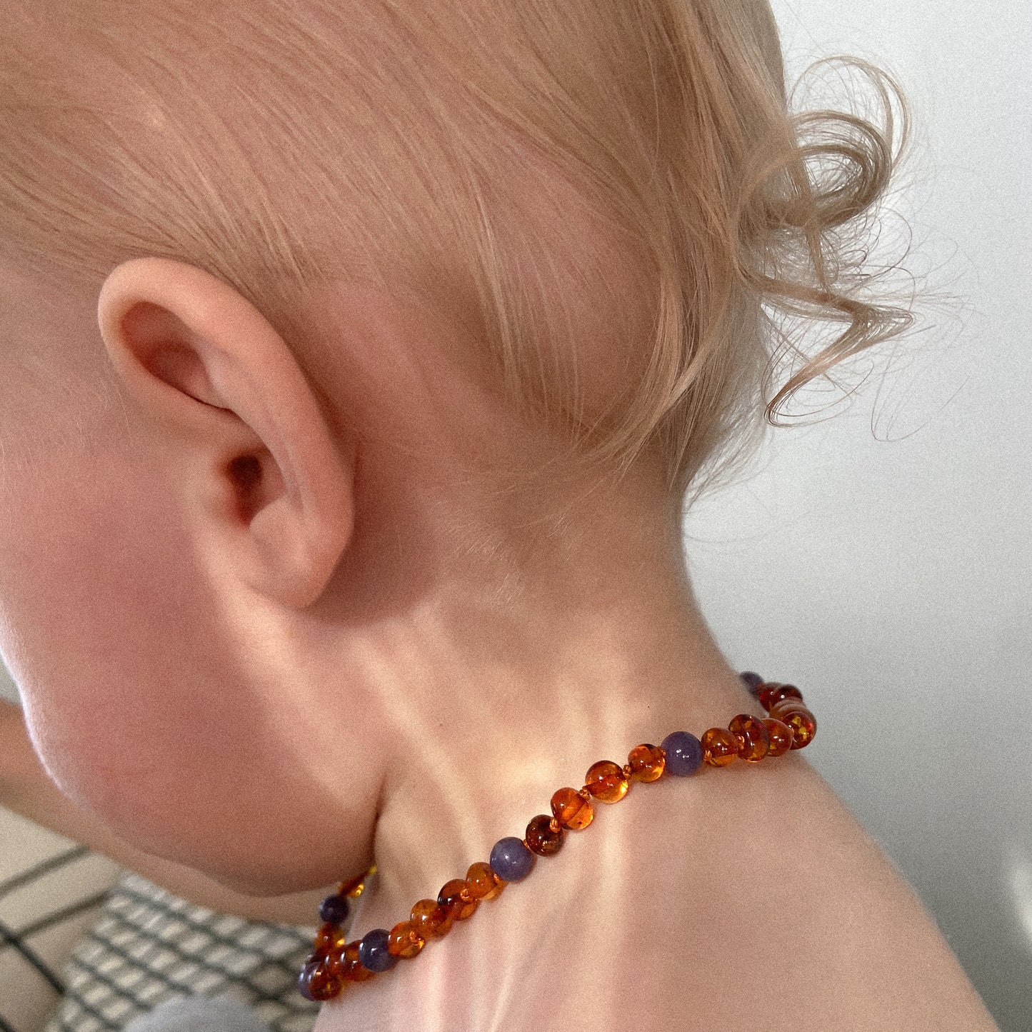 Amber necklaces with amethyst