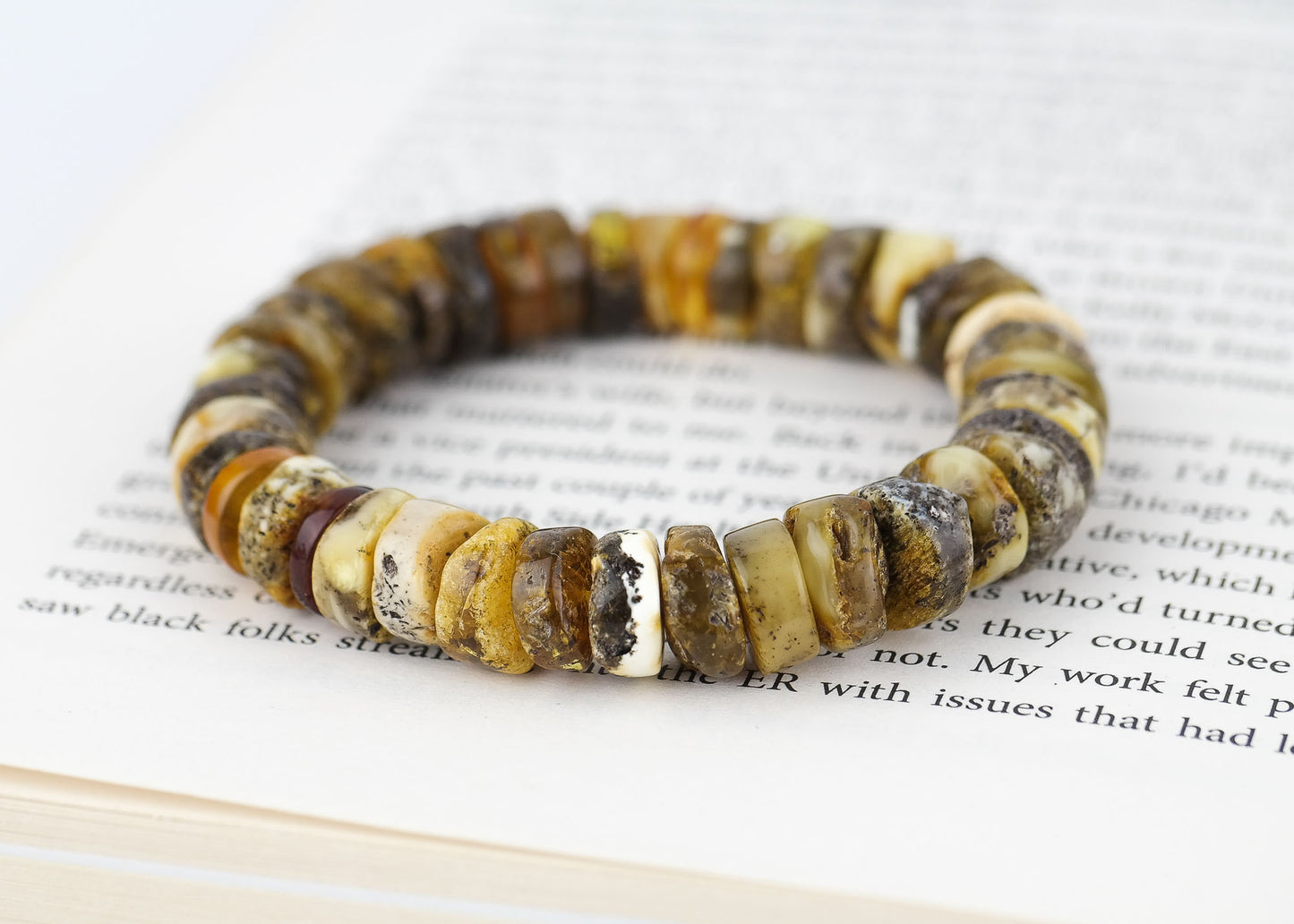 Beaded bracelet from tube shaped amber beads