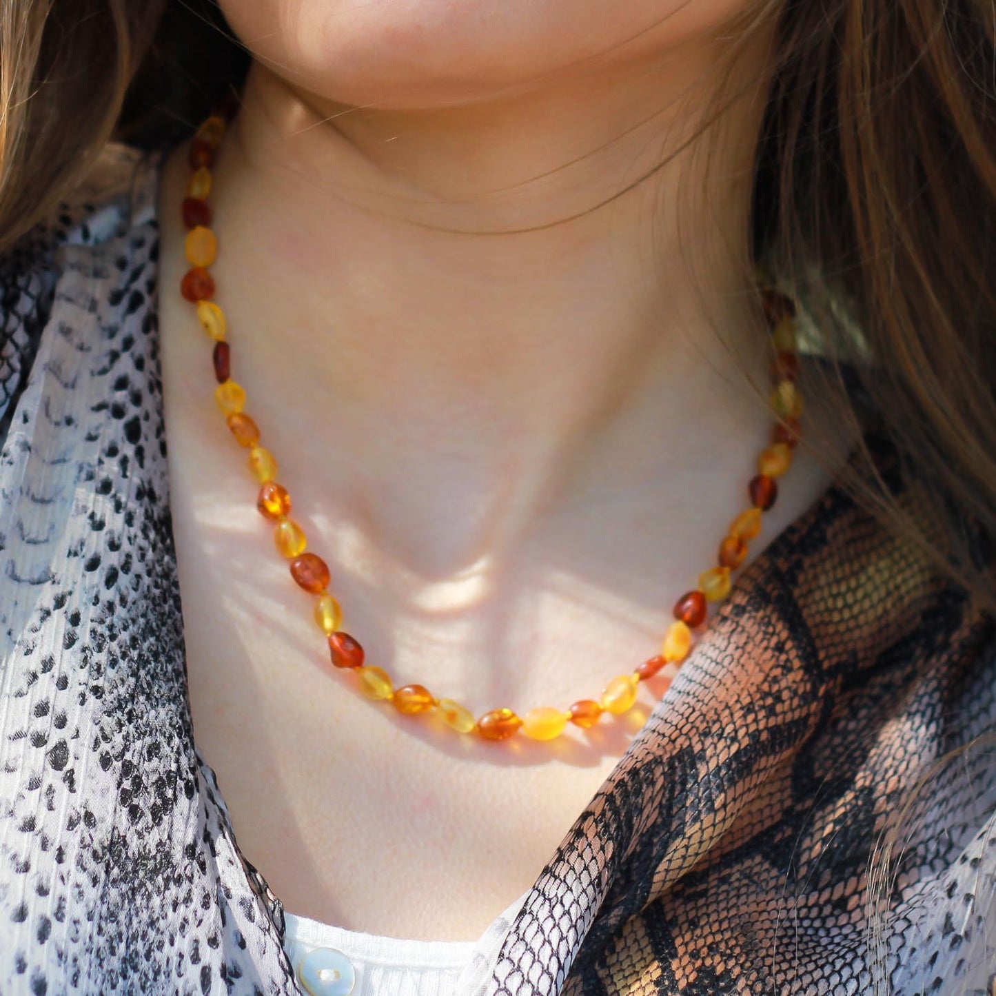 Colourful natural raw amber necklaces for women