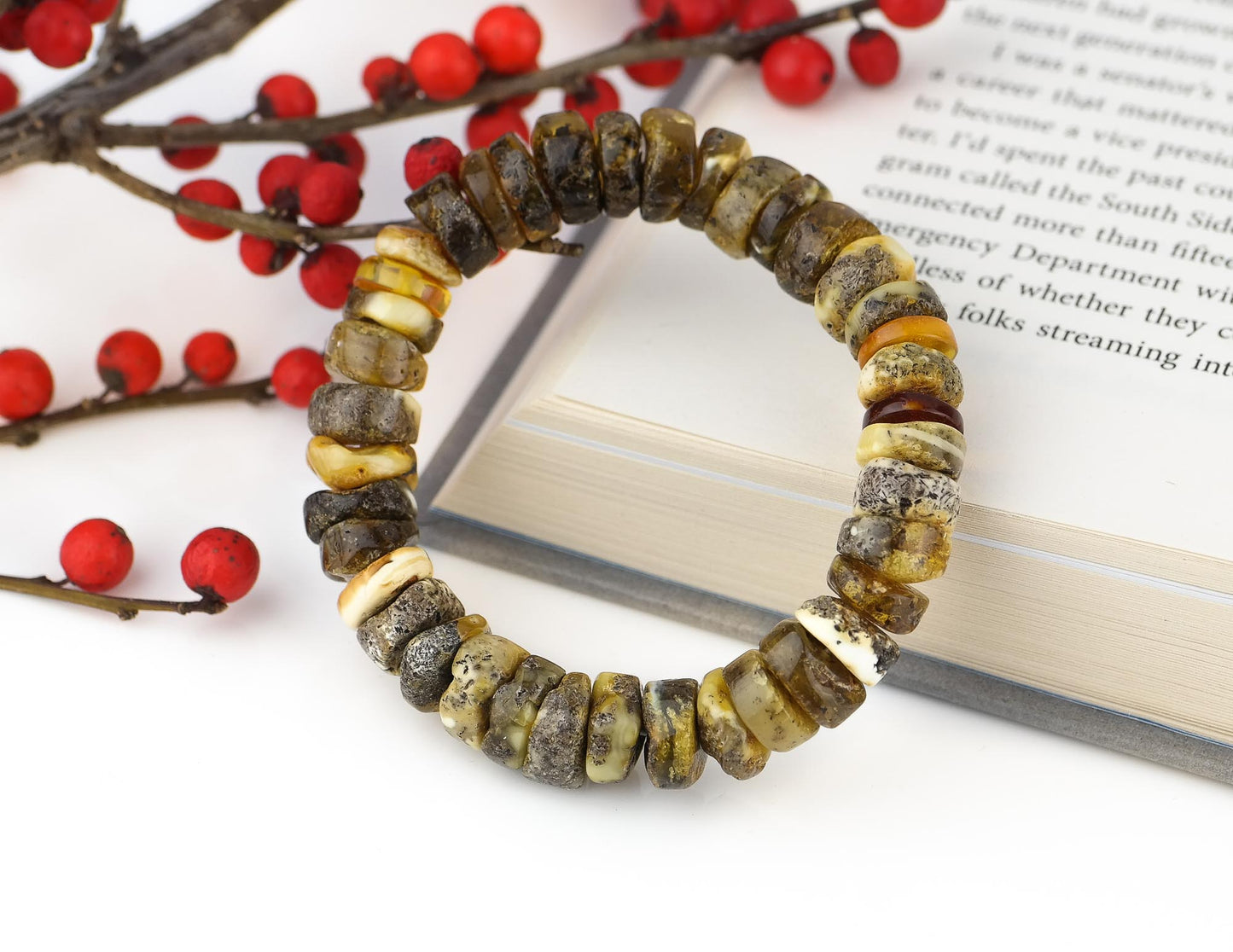 Beaded bracelet from tube shaped amber beads
