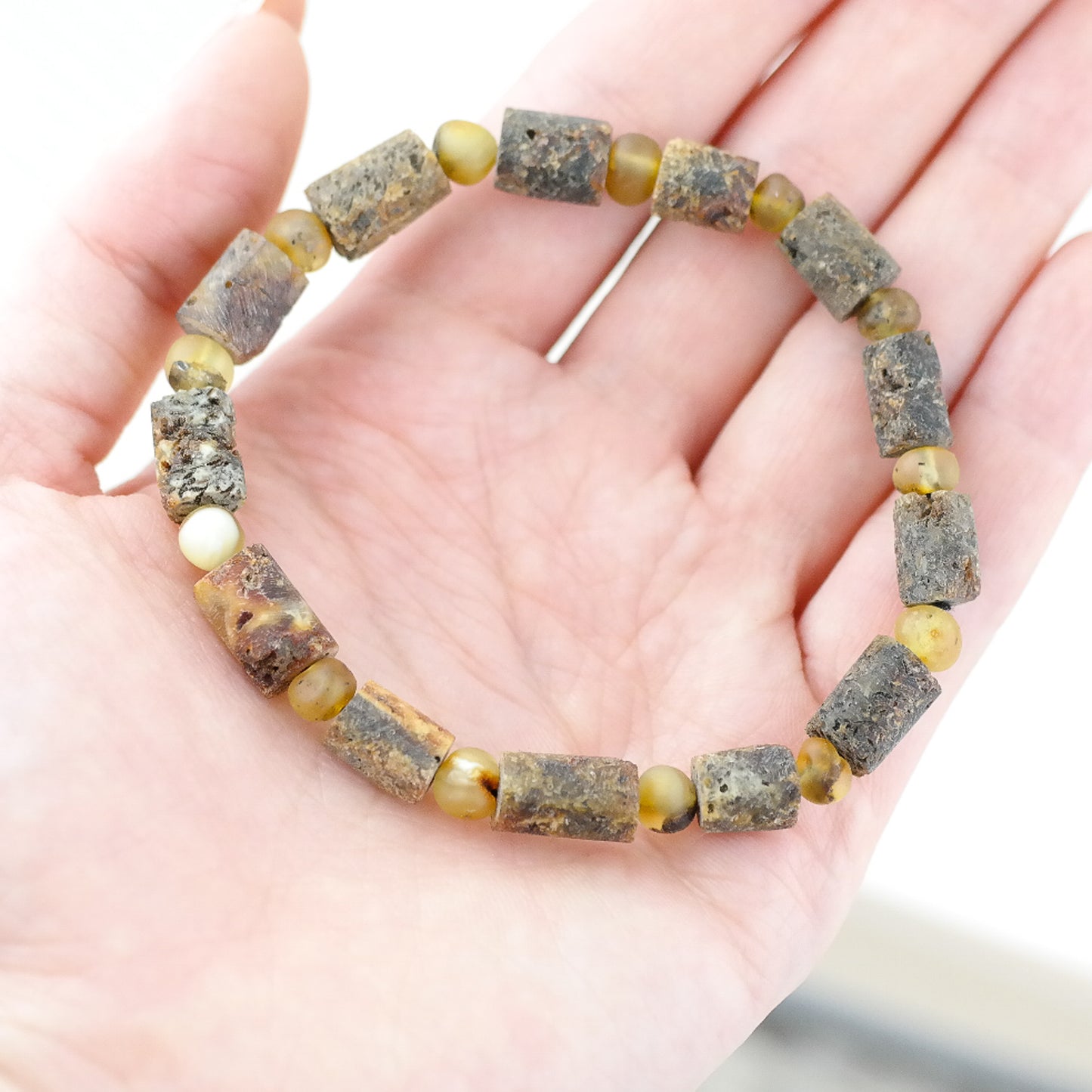 Baltic amber bracelet from tube shape beads