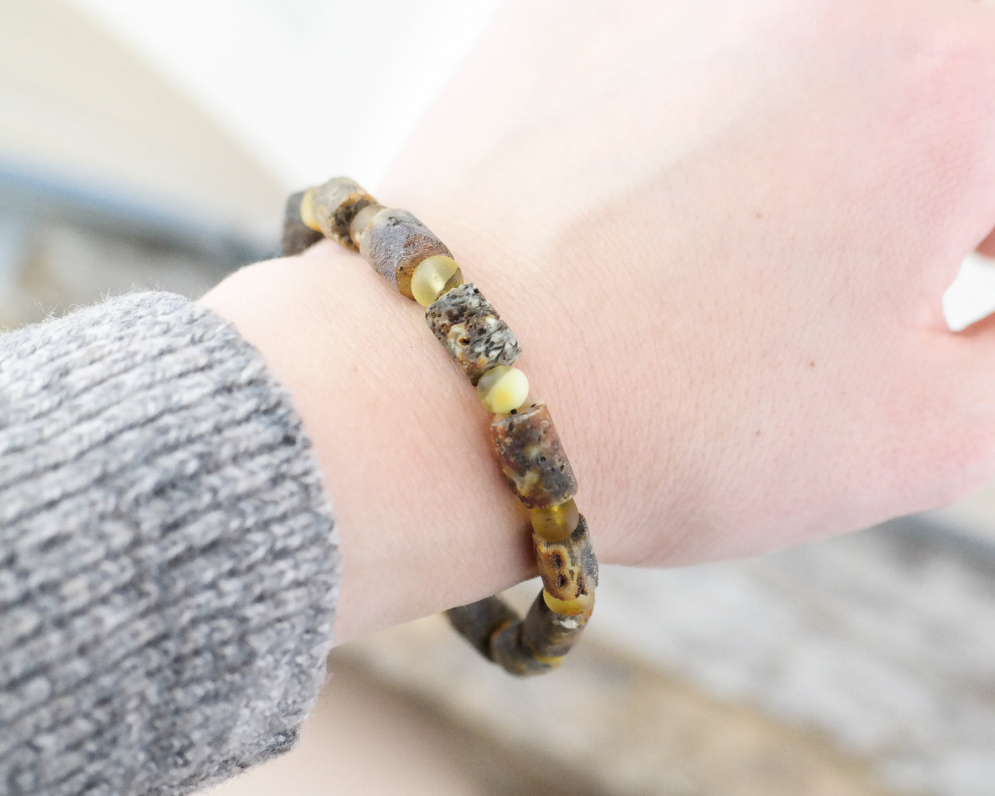 Baltic amber bracelet from tube shape beads