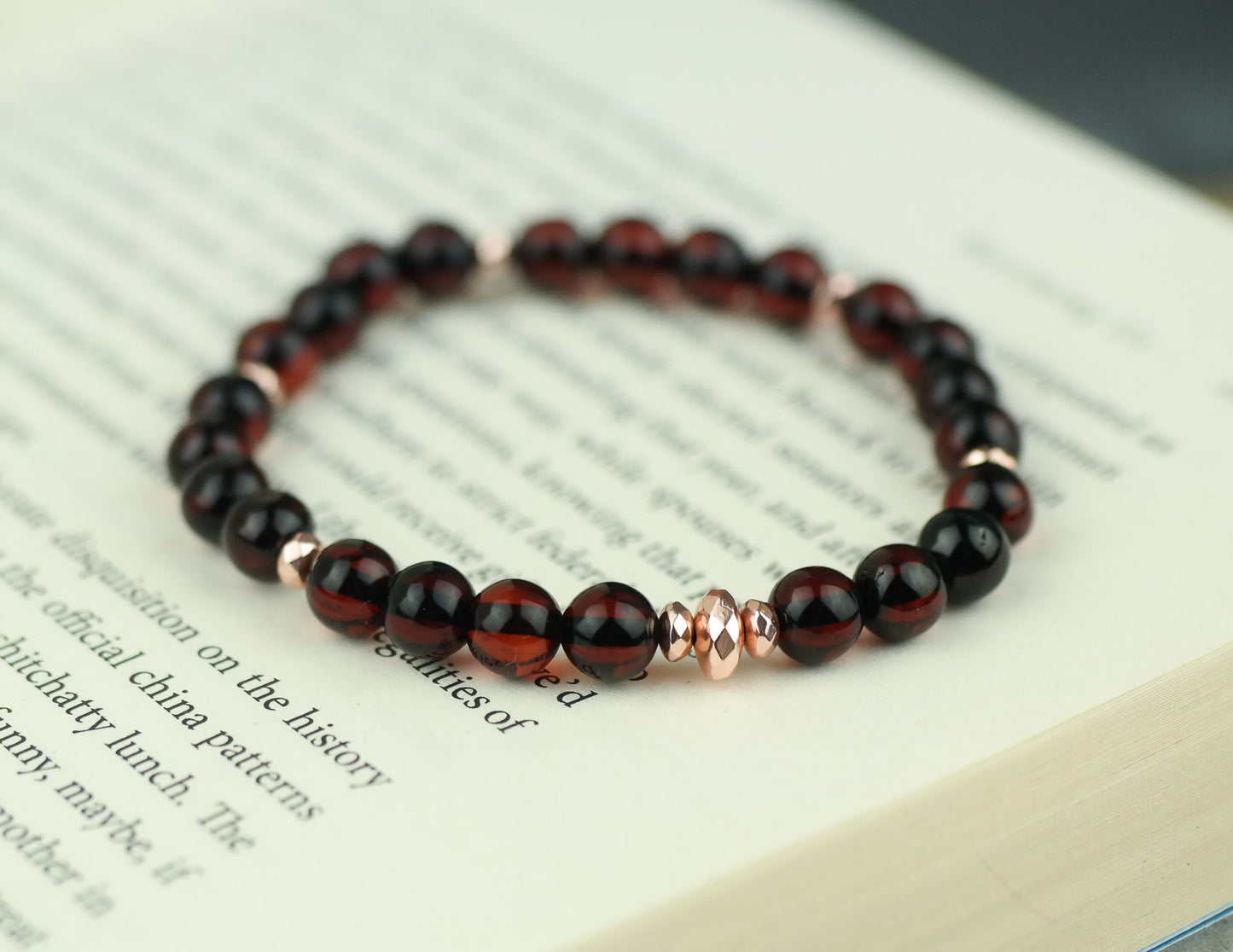 Stylish natural Baltic amber bracelet with rose gold colour details
