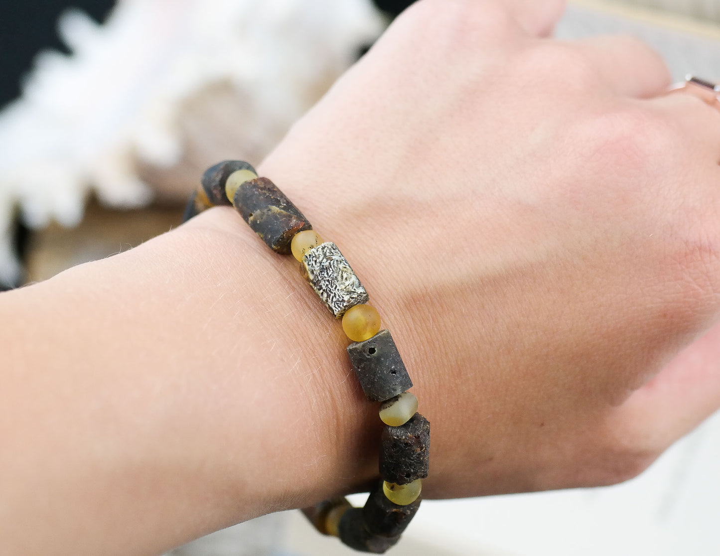 Natural bracelet from raw amber beads