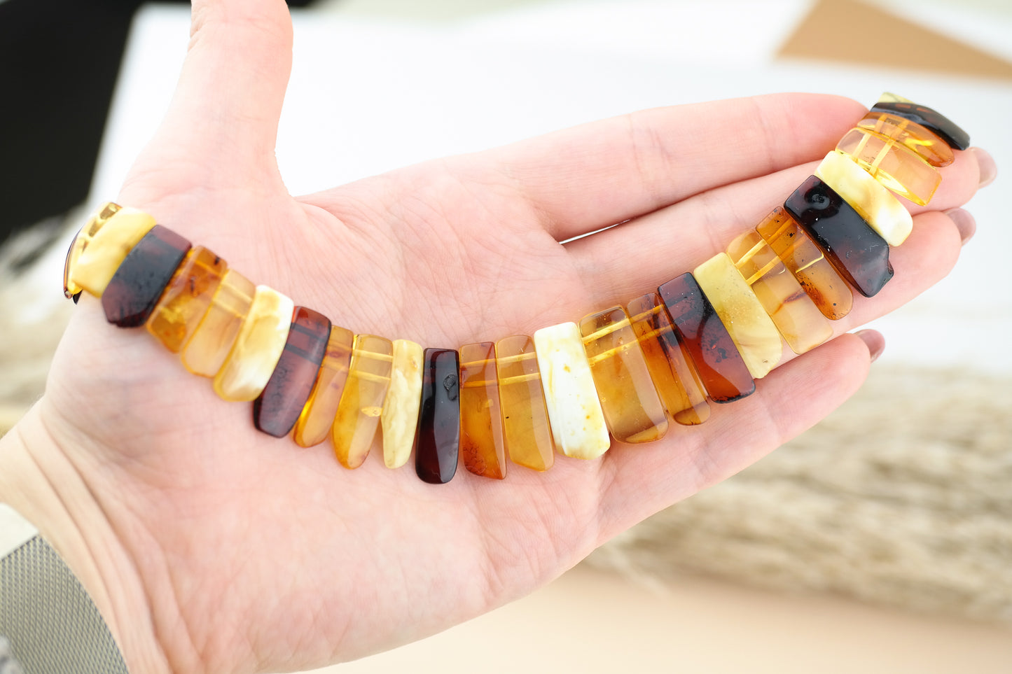 Statement necklace from multicolour amber beads