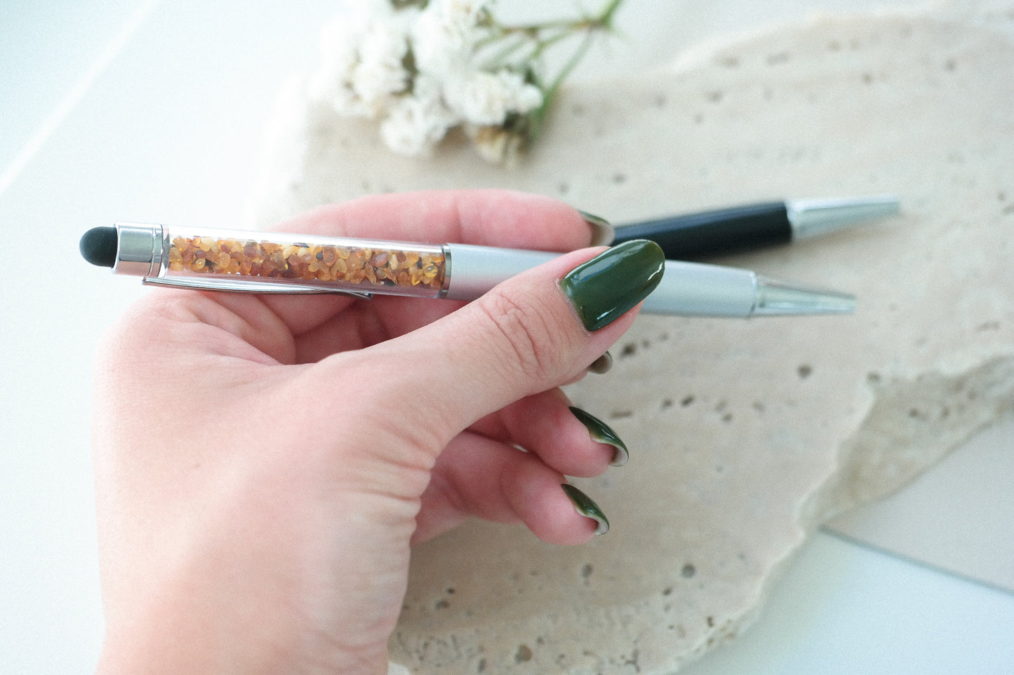 Ballpoint pen with natural Baltic amber