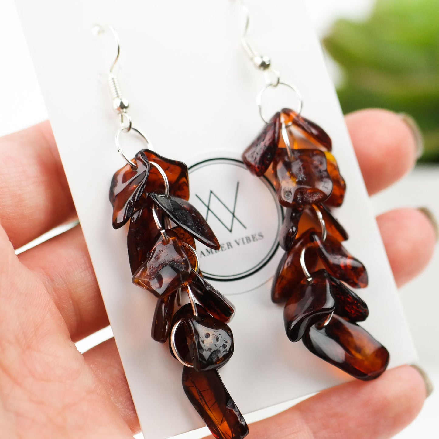 Natural amber multicolour earrings