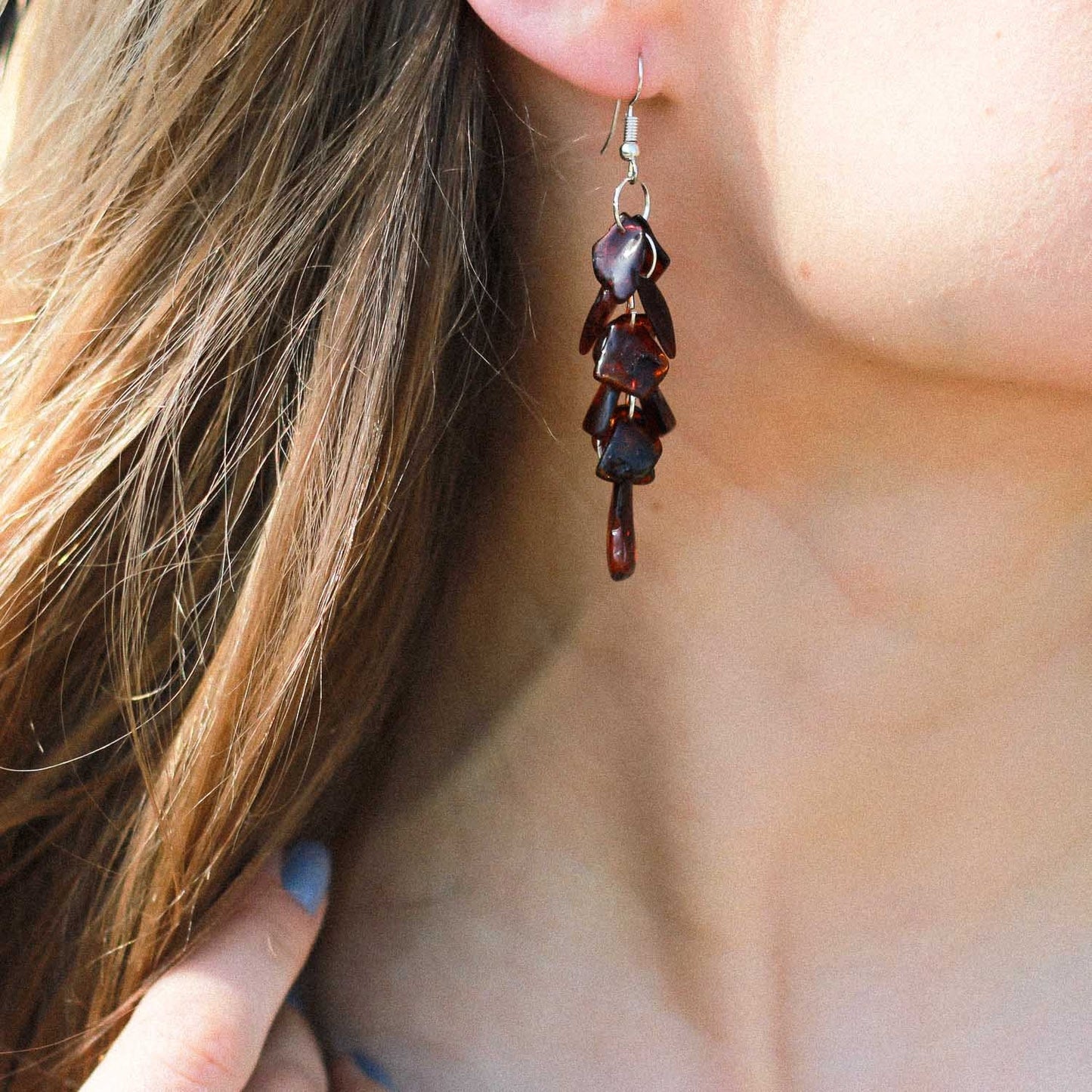Natural amber multicolour earrings