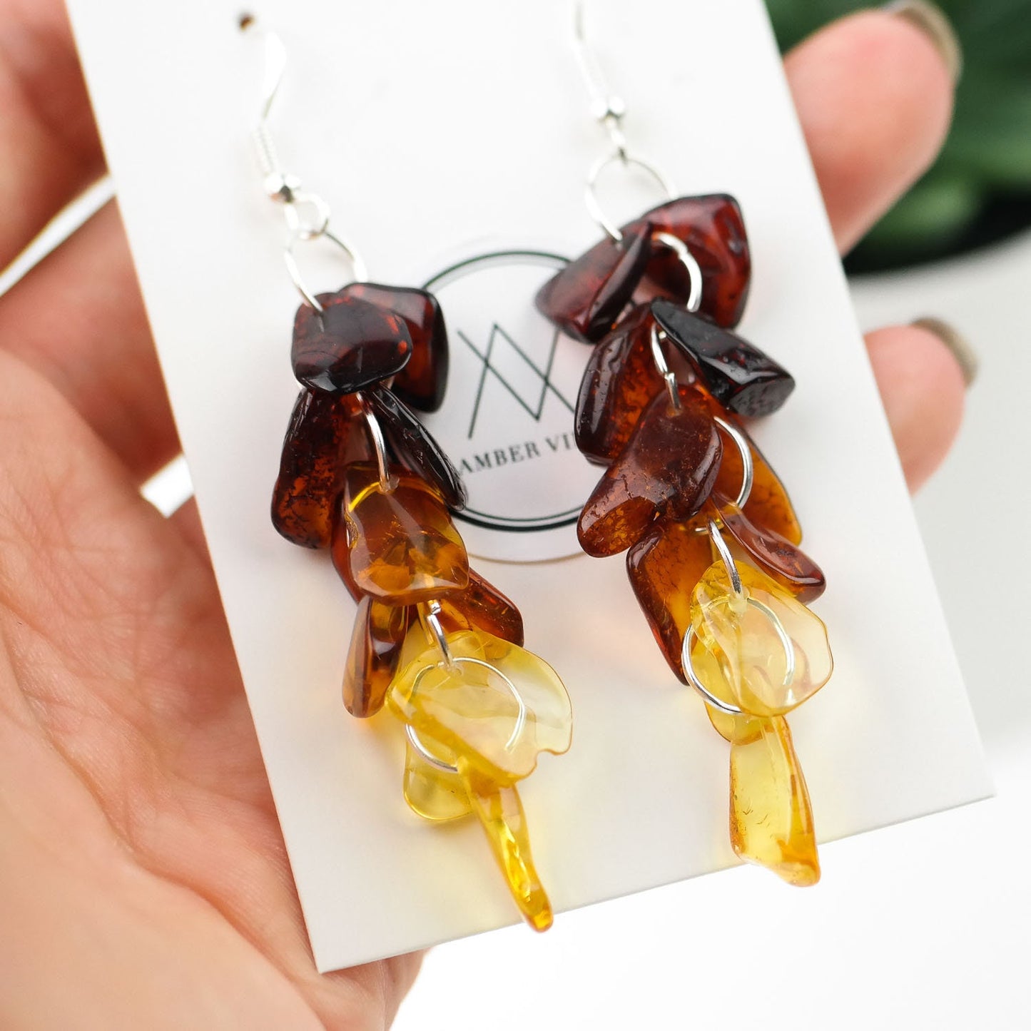 Natural amber multicolour earrings