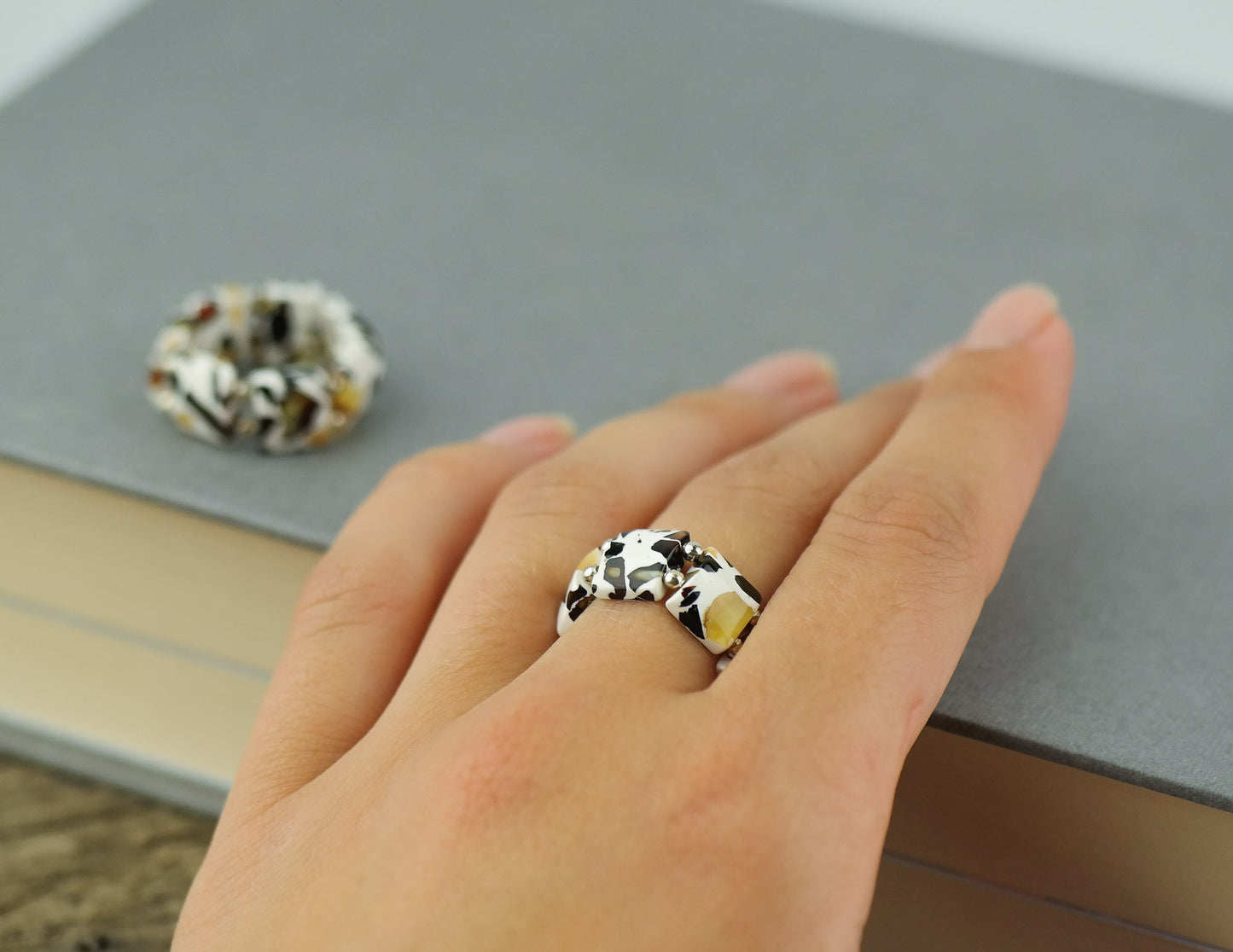 Stretchy amber ring