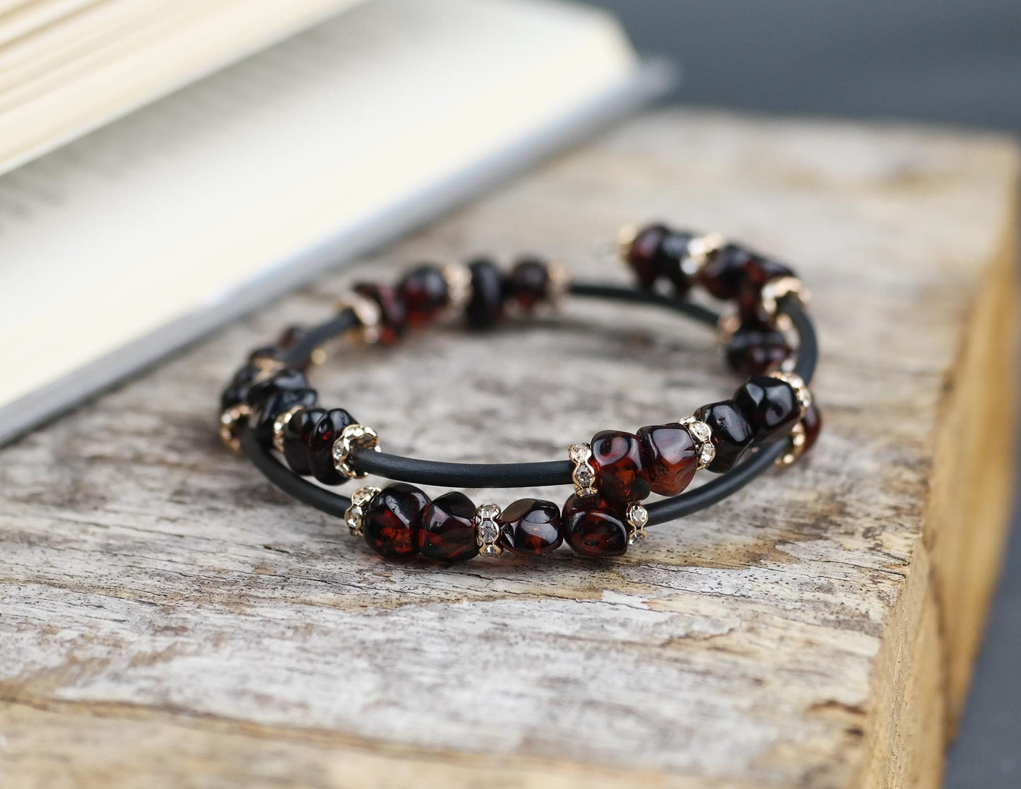 Wrap on bracelets with amber beads