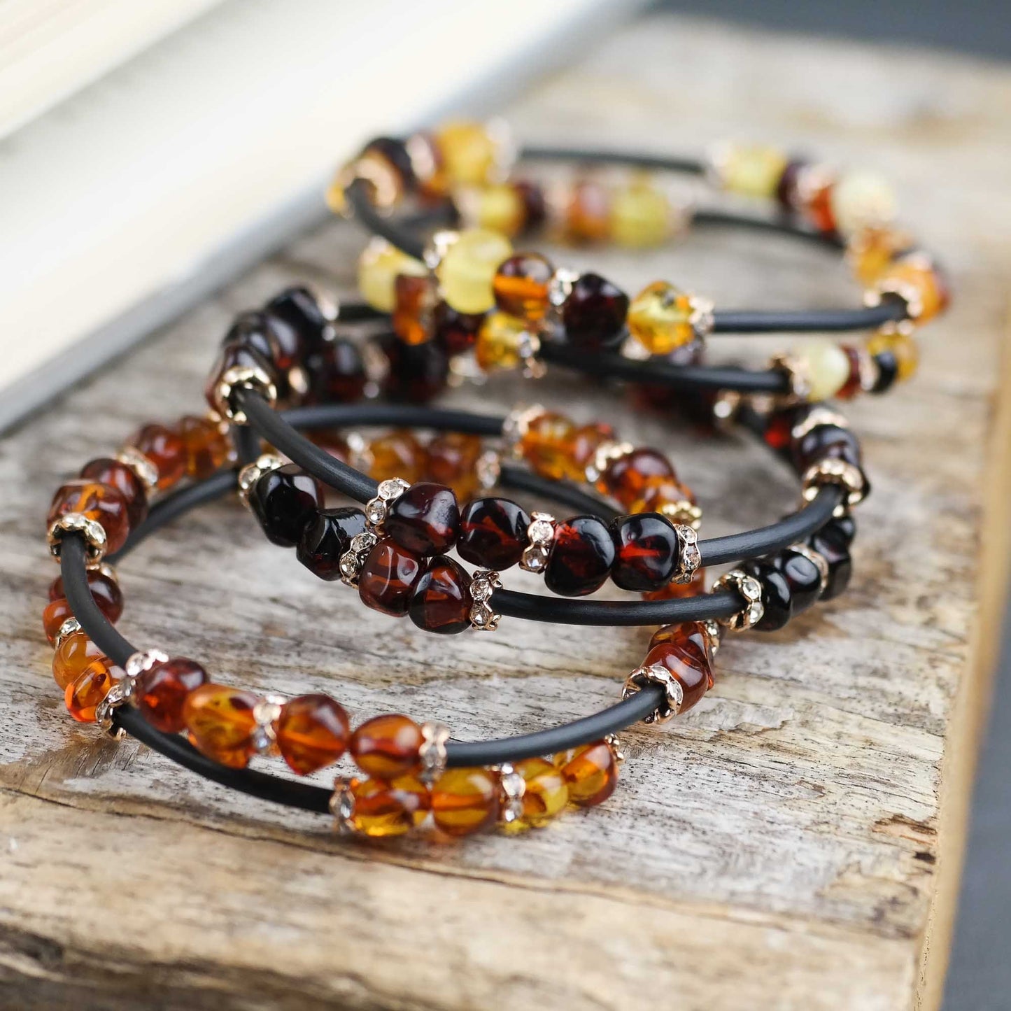 Wrap on bracelets with amber beads
