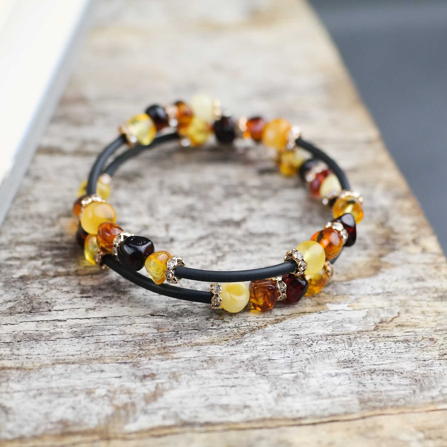 Wrap on bracelets with amber beads