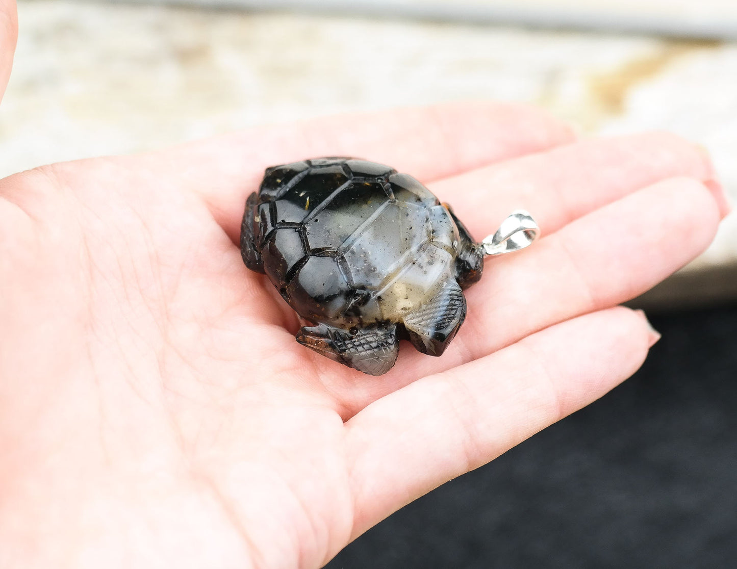 Unique amber turtle pendant
