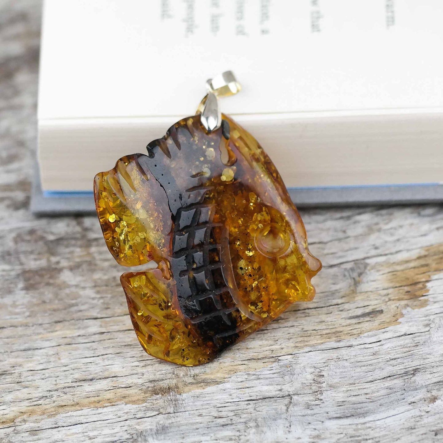 Fish amber pendant