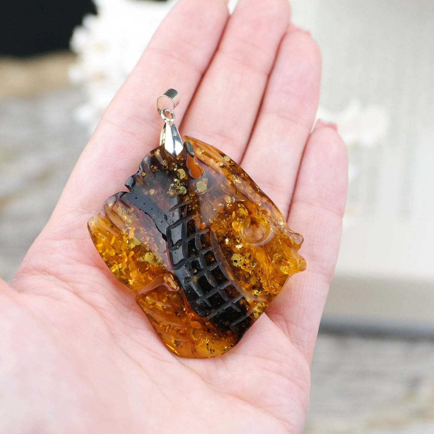 Fish amber pendant