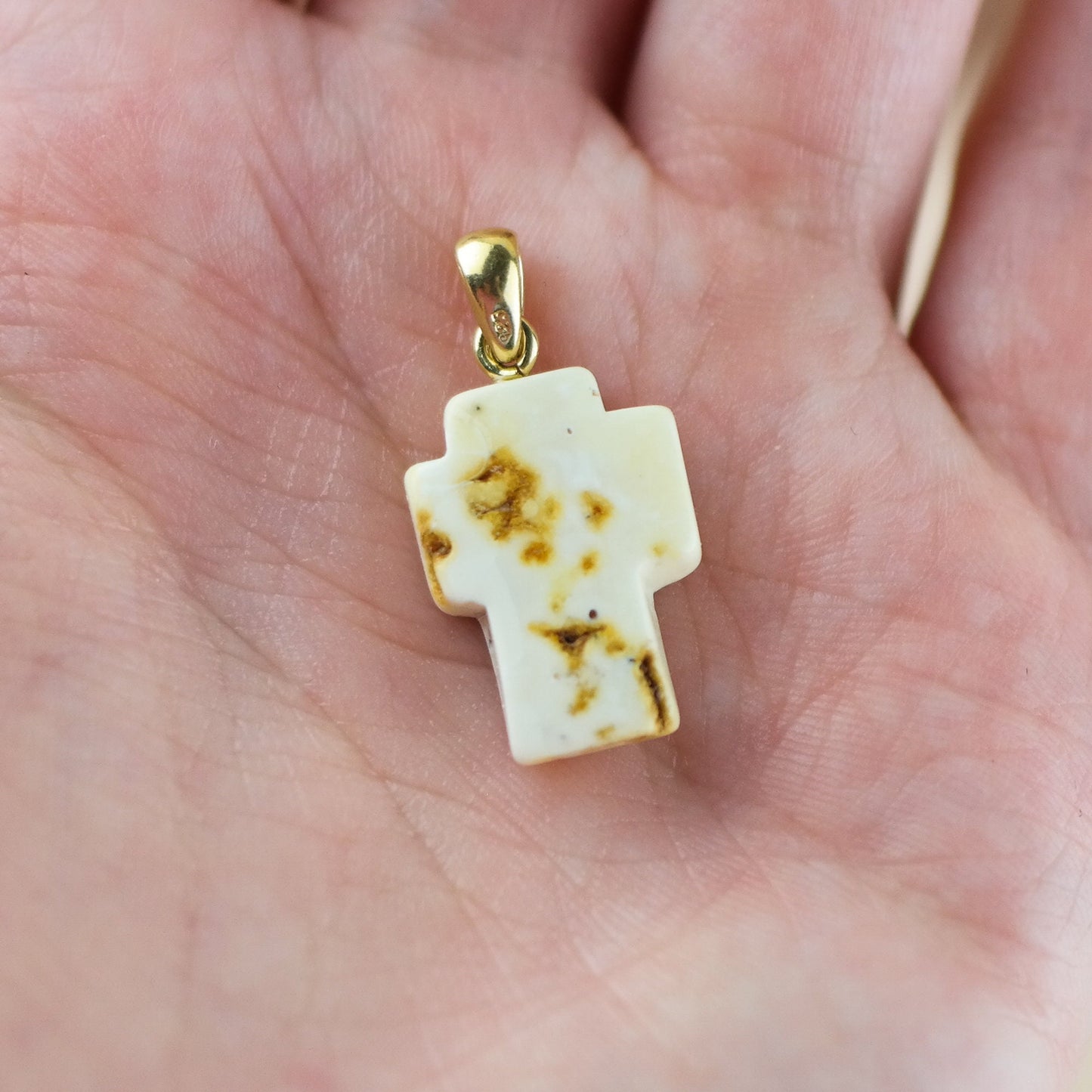 Unique natural amber cross pendant