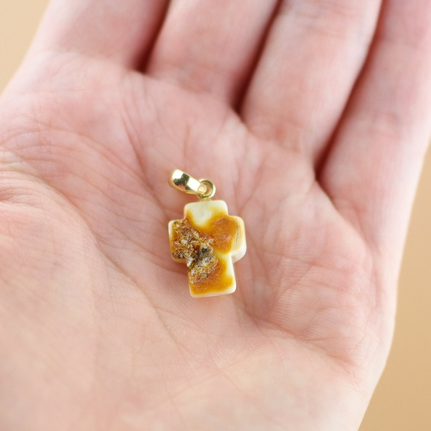 Unique amber cross pendant