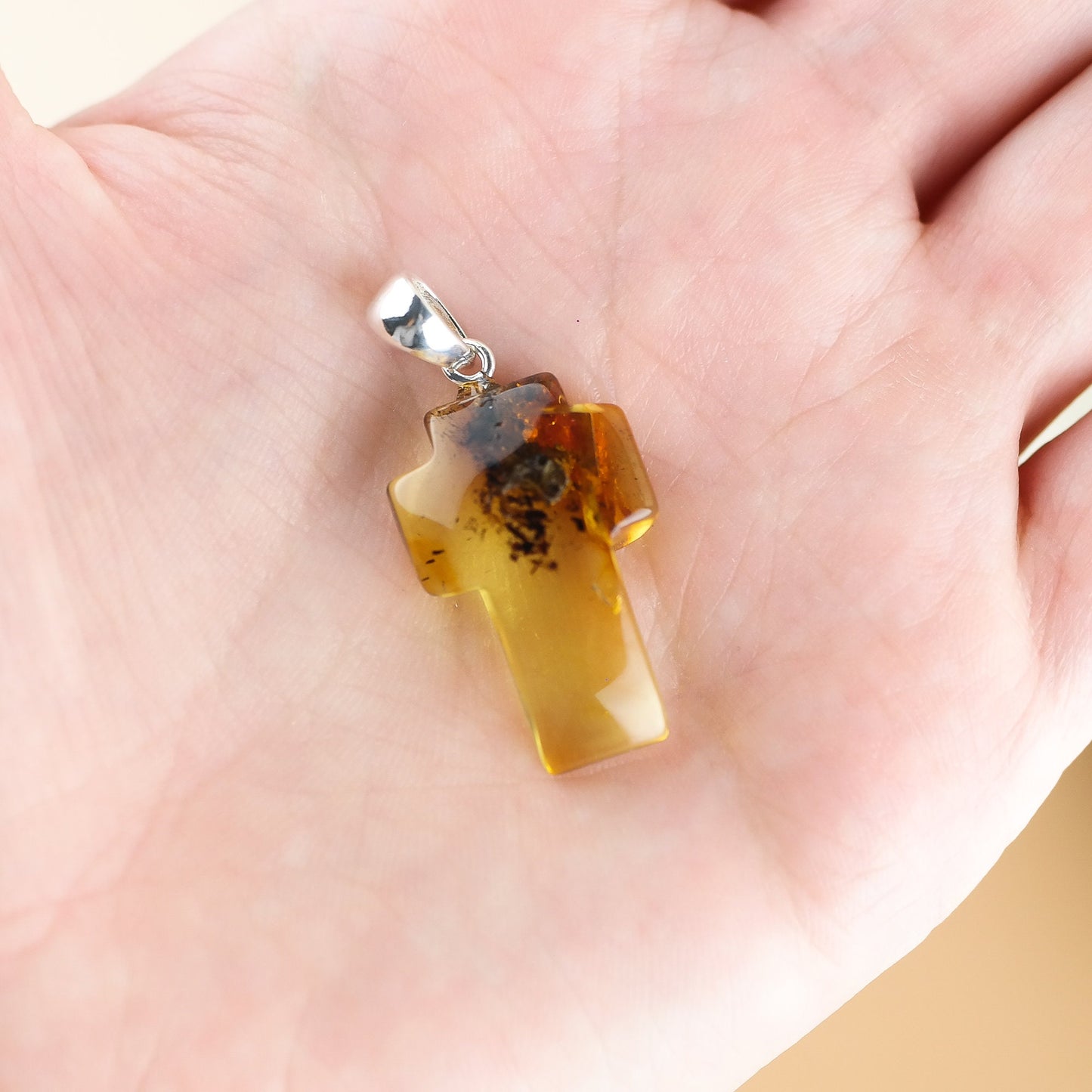 Statement amber cross pendant
