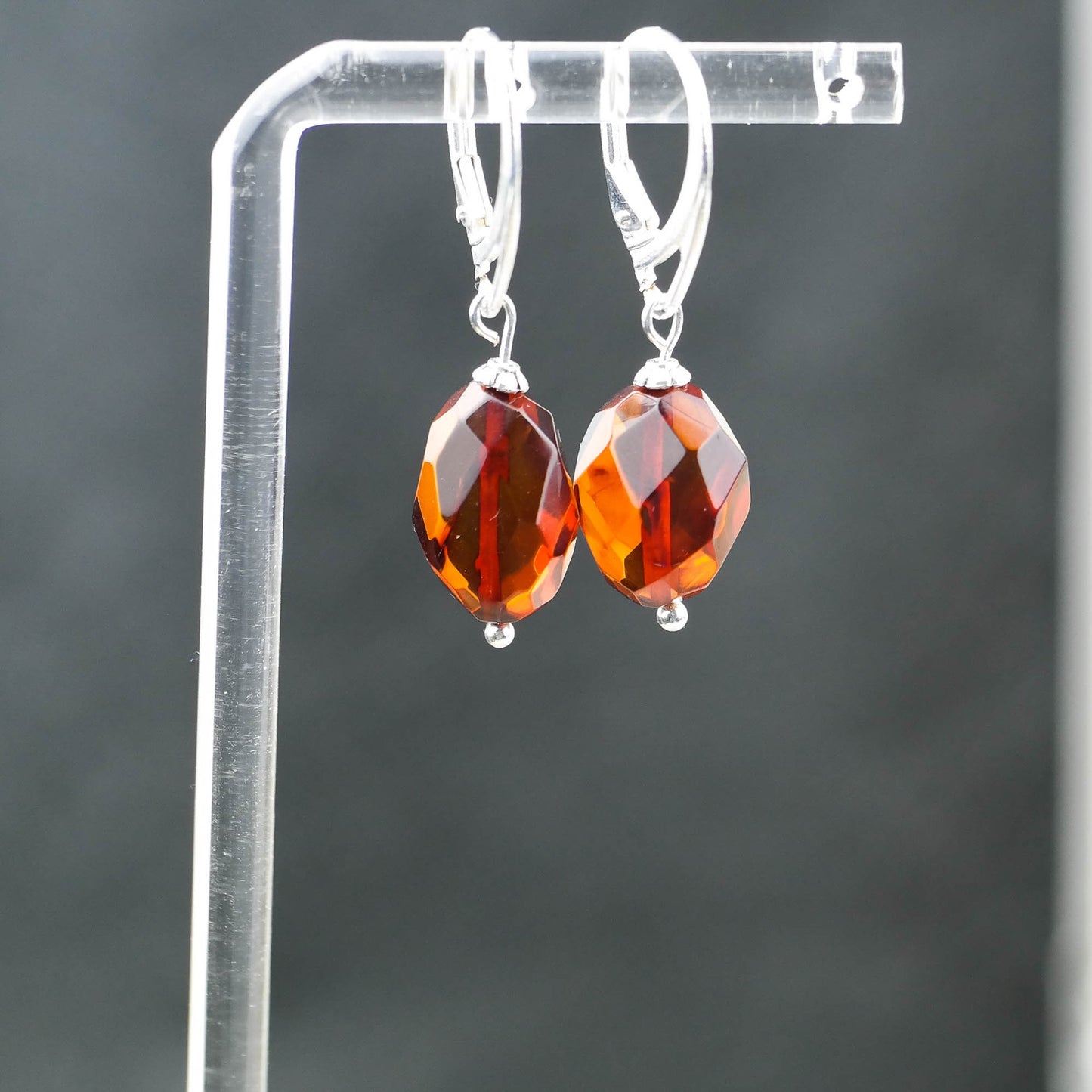 Natural faceted amber earrings