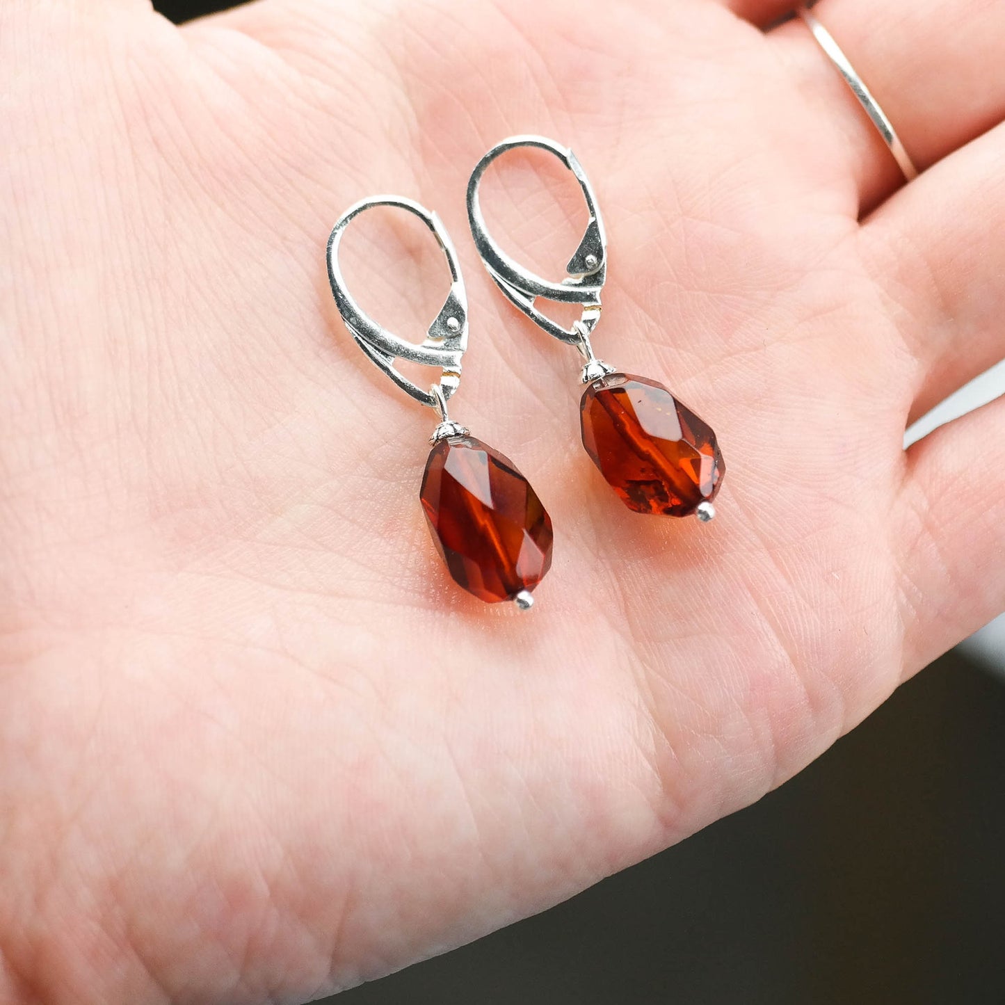 Natural faceted amber earrings
