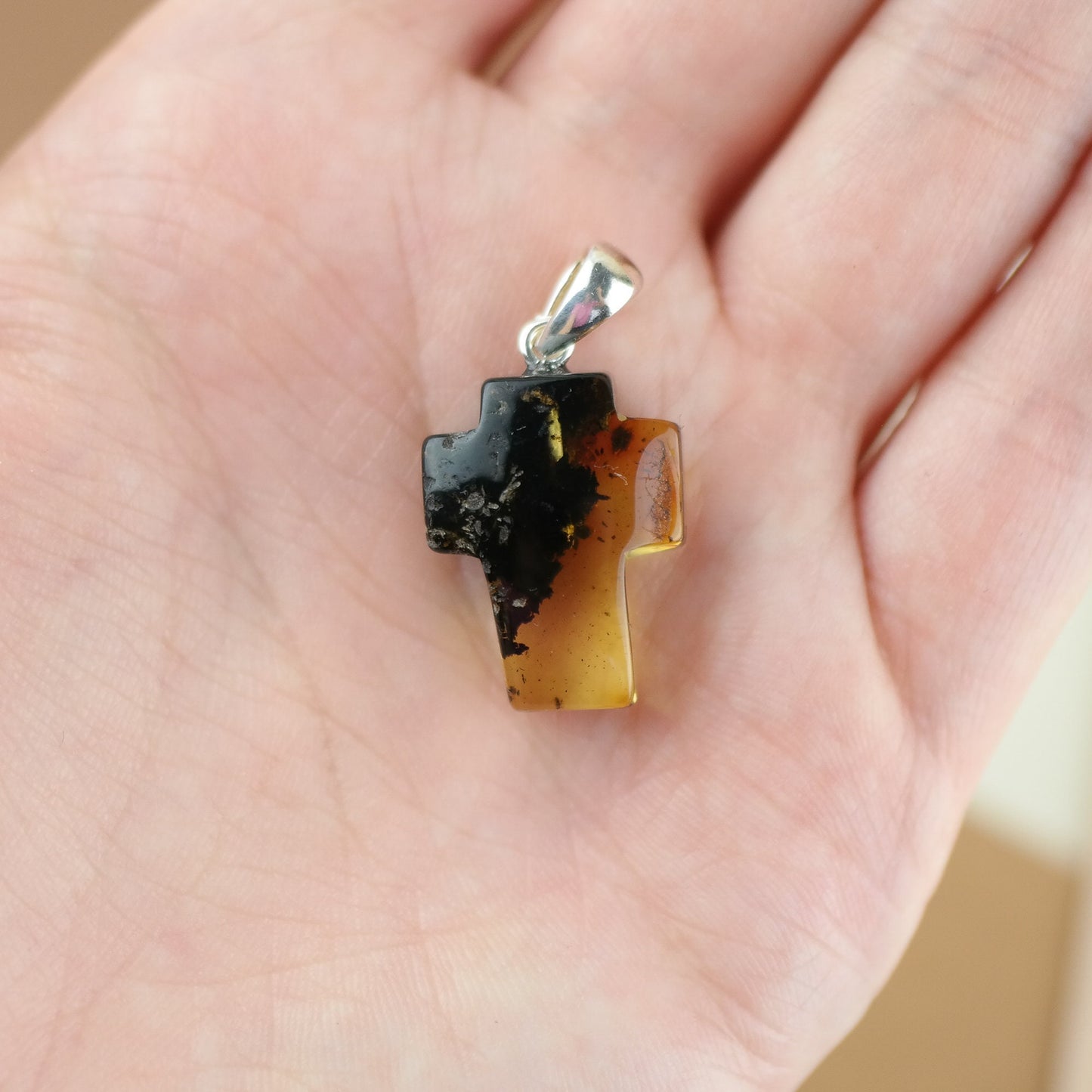 Amber cross pendant for men and women