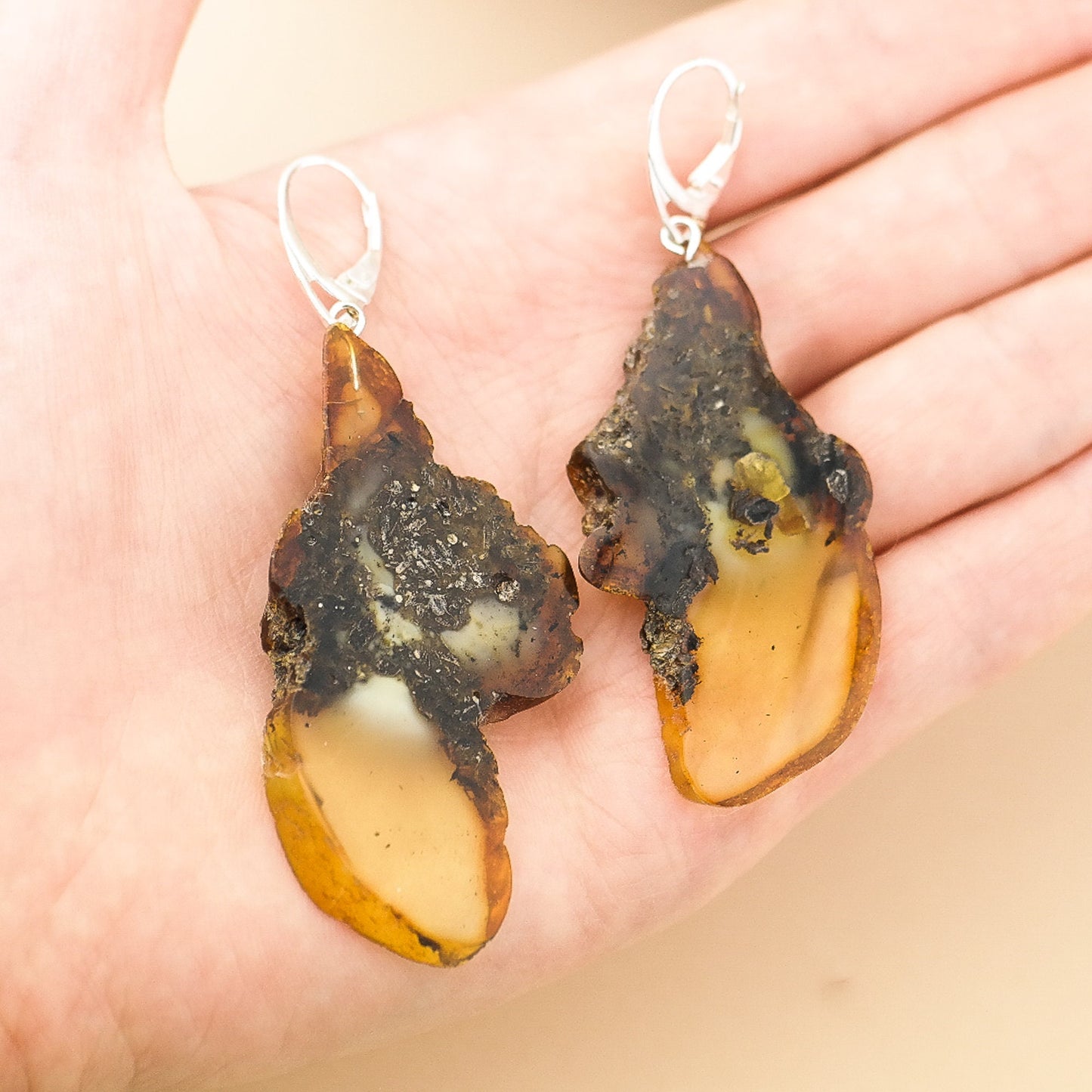Natural amber pieces earrings