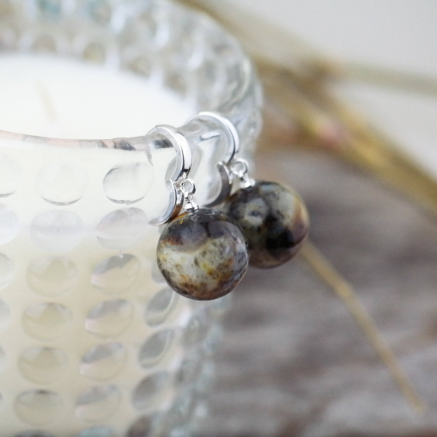Amber silver drop earrings for women