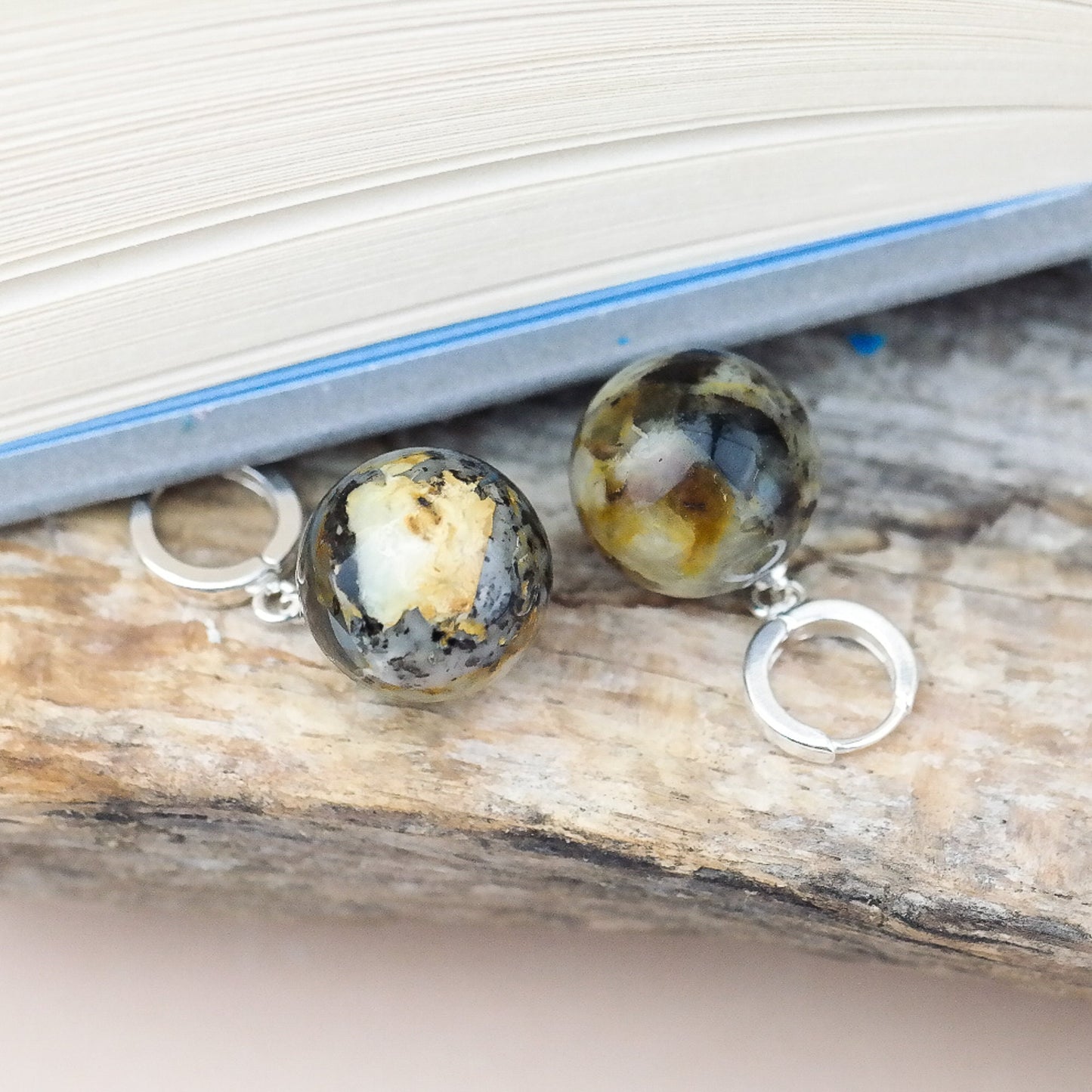 Amber silver drop earrings for women