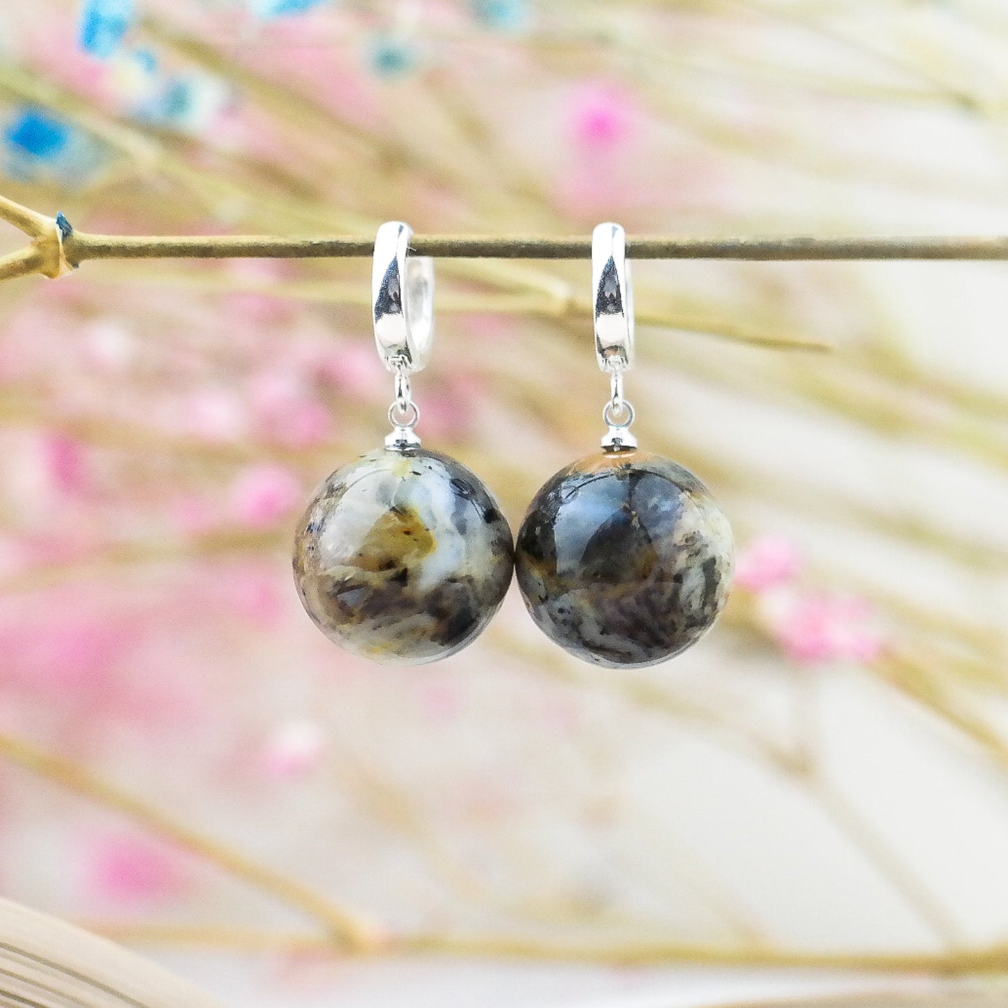 Amber silver drop earrings for women
