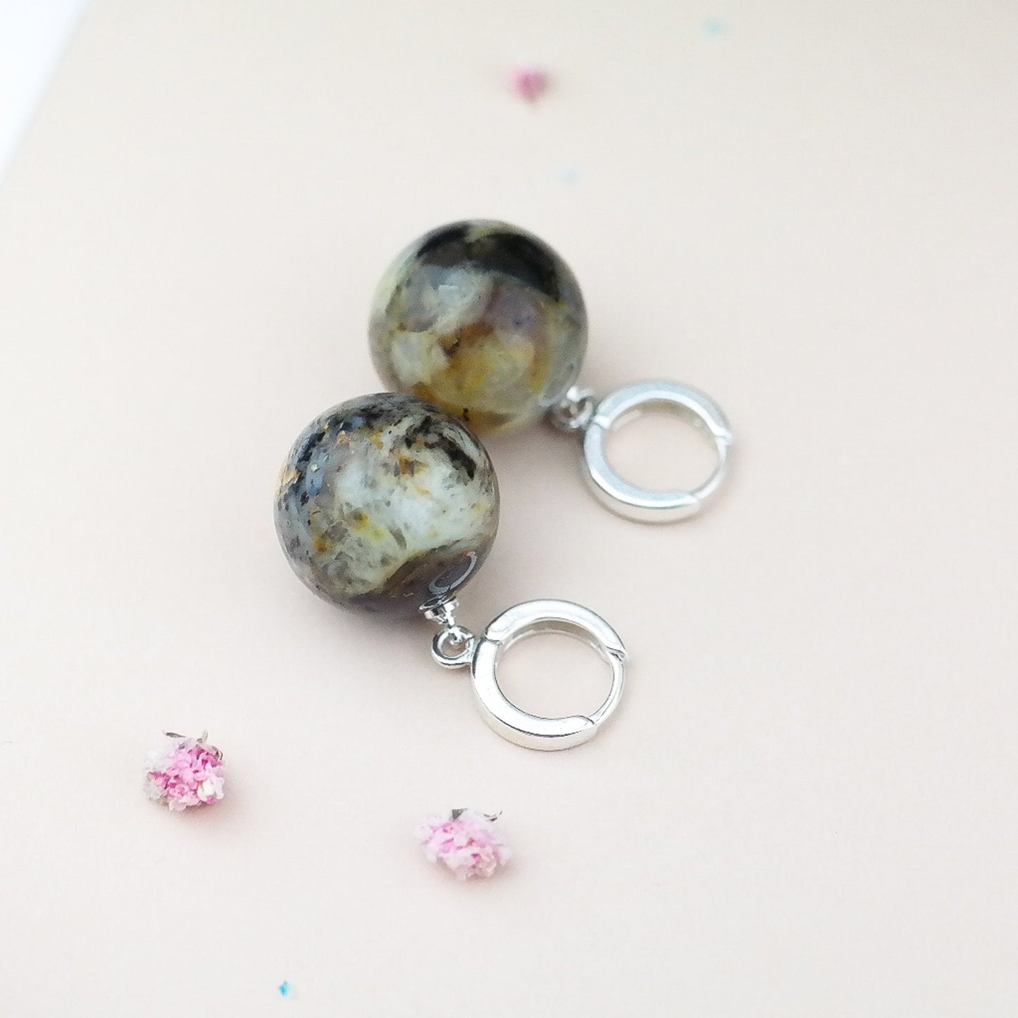 Amber silver drop earrings for women