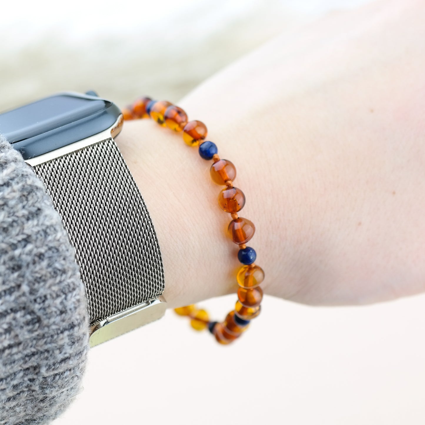 Amber and blue amethyst bracelet