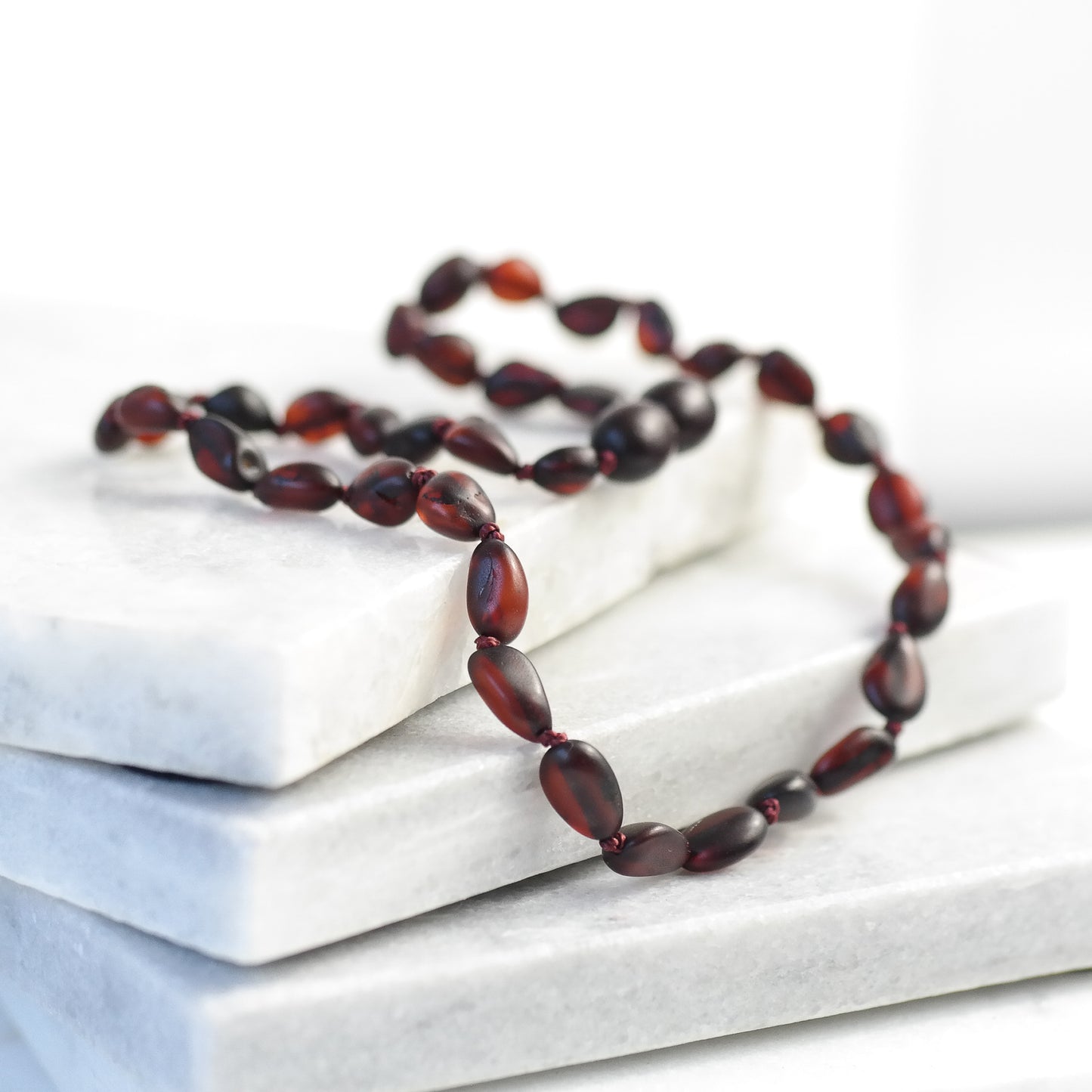 Cherry colour, raw natural amber necklaces for kids