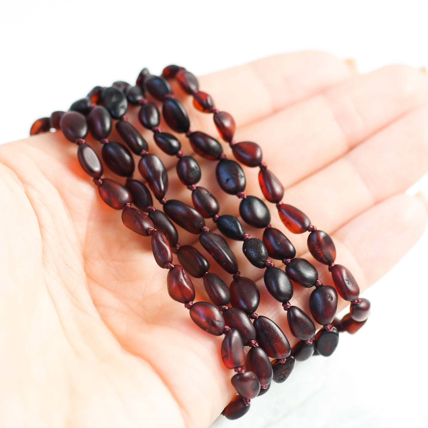 Cherry colour, raw natural amber necklaces for kids