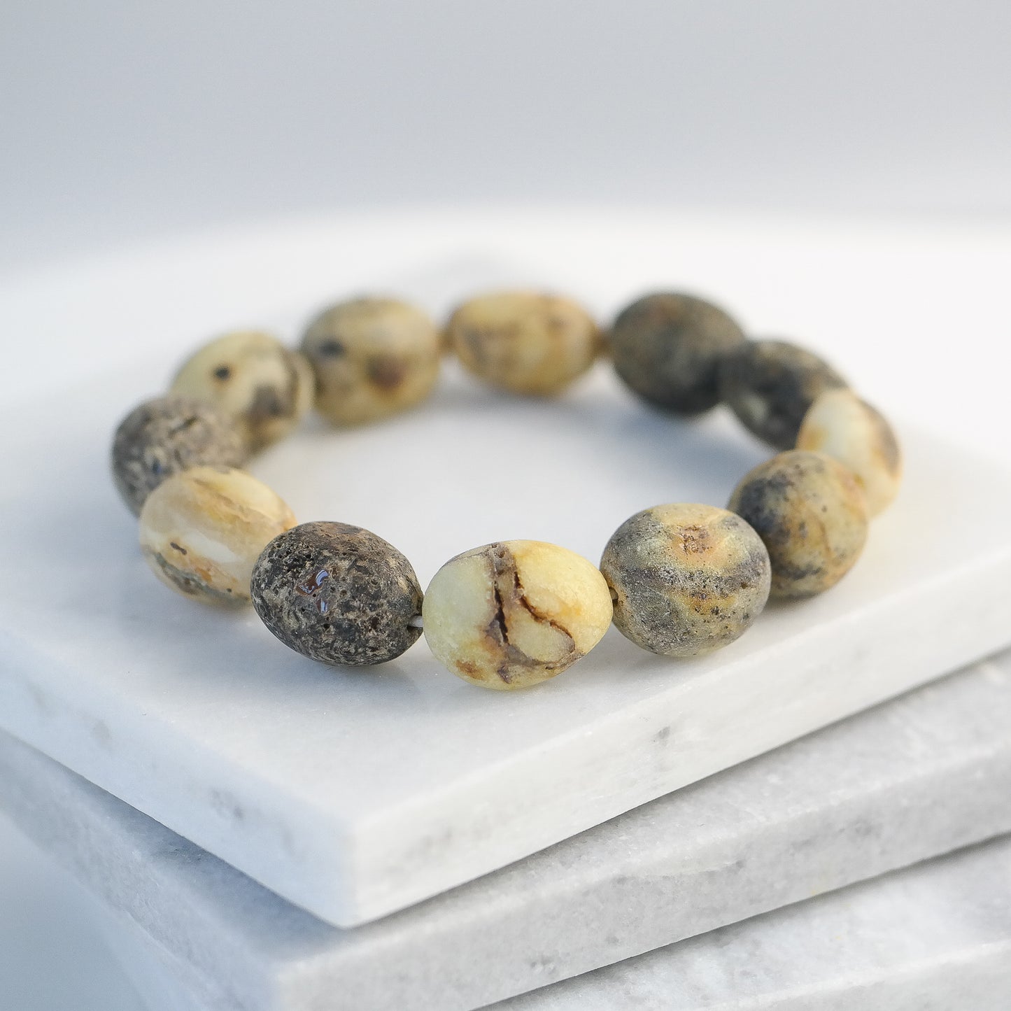 Unique bean amber bracelet