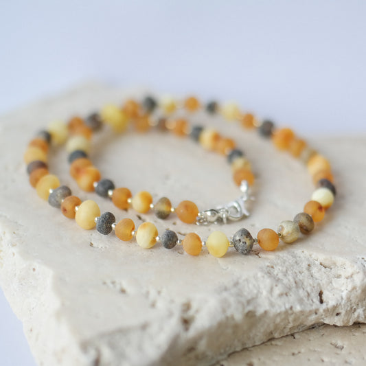 Natural raw Baltic amber set for women