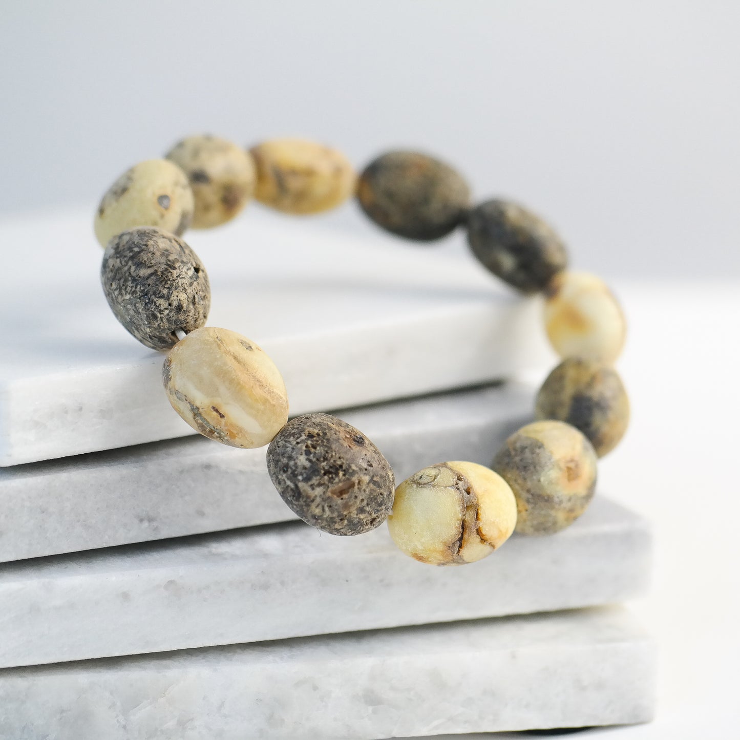 Unique bean amber bracelet