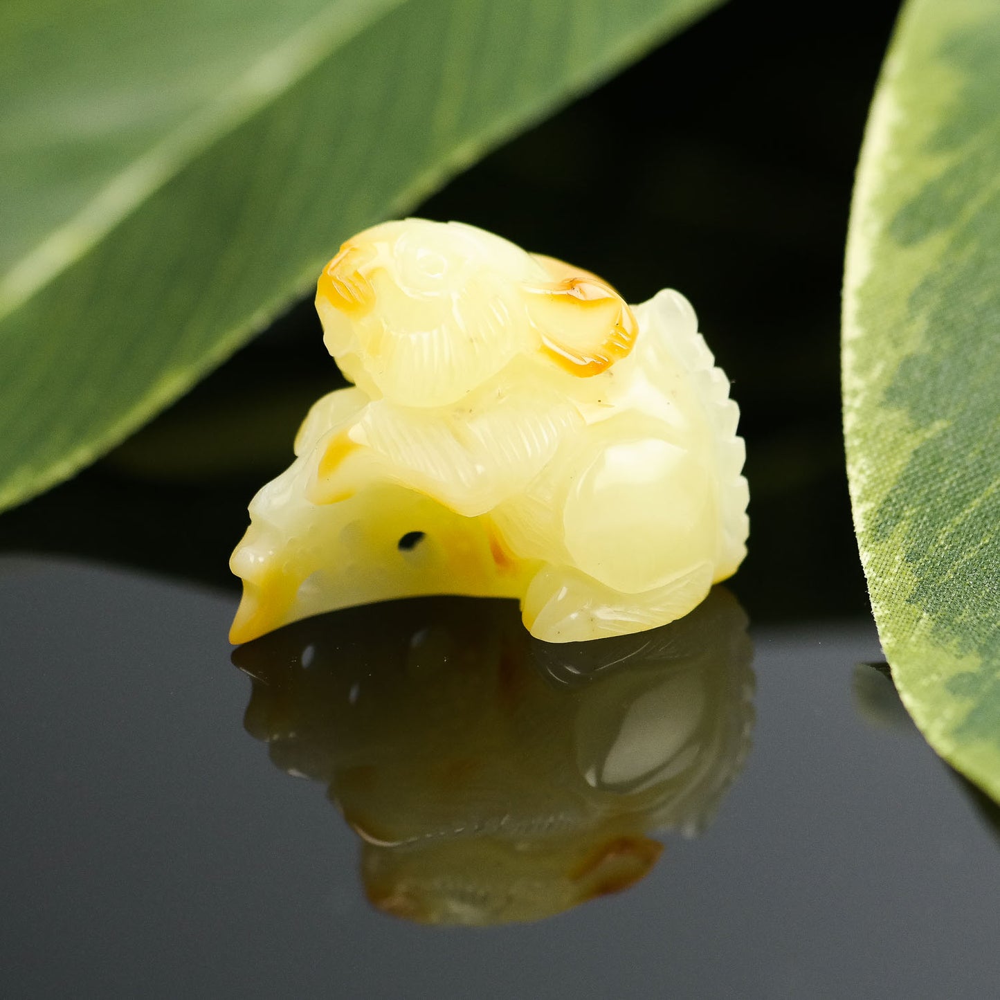 Hand carved Natural Baltic amber mouse with cheese figurine