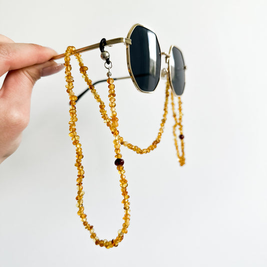 Unisex natural Baltic amber sunglasses chain