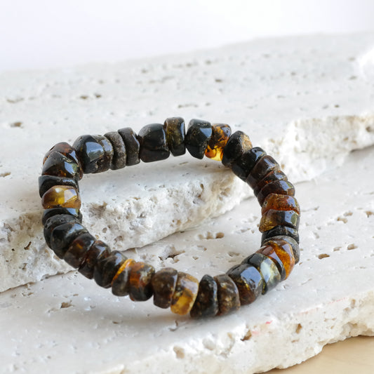 Beaded green amber bracelet for men and women