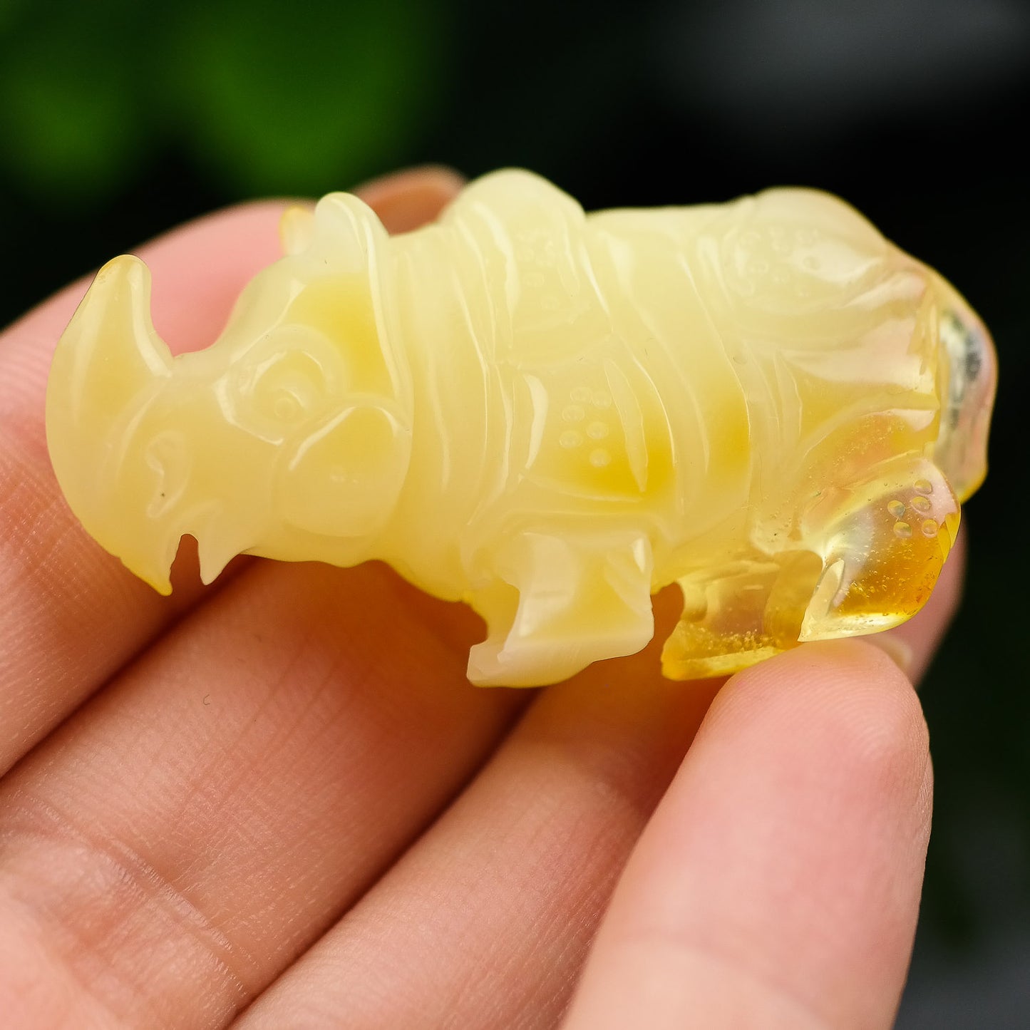 Natural Baltic amber hand carved Rhino figurine