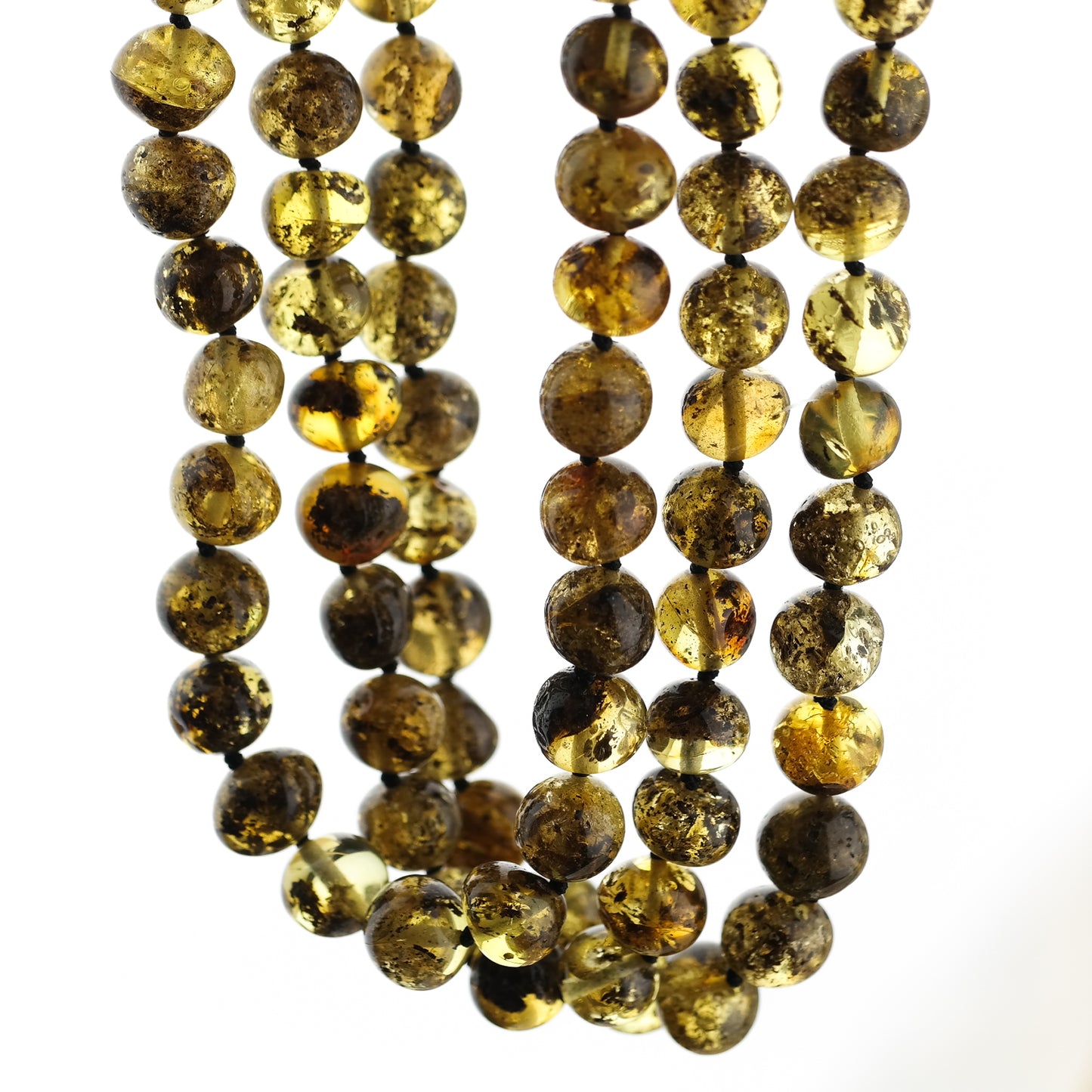 Green amber necklace from large baroque beads