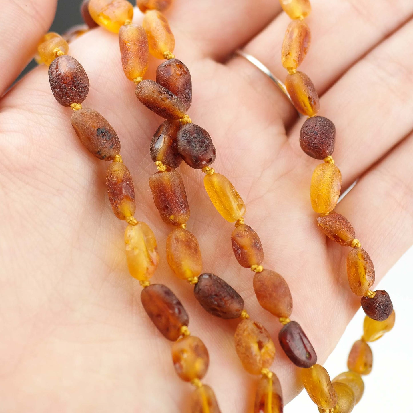 Raw amber bean necklaces