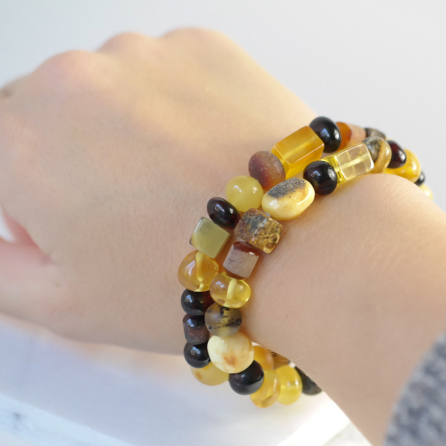 Mixed beads natural Baltic amber bracelets