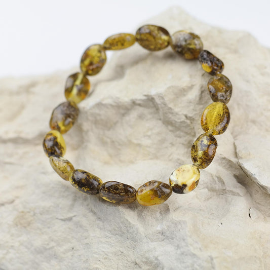 Green Baltic amber bean bracelet