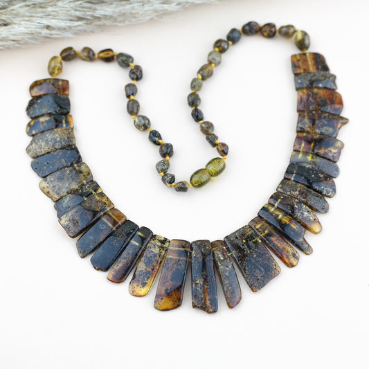 Green amber statement necklace for women