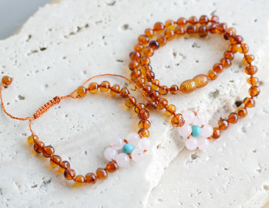 Beautiful necklace and bracelet set for kids from natural Baltic amber