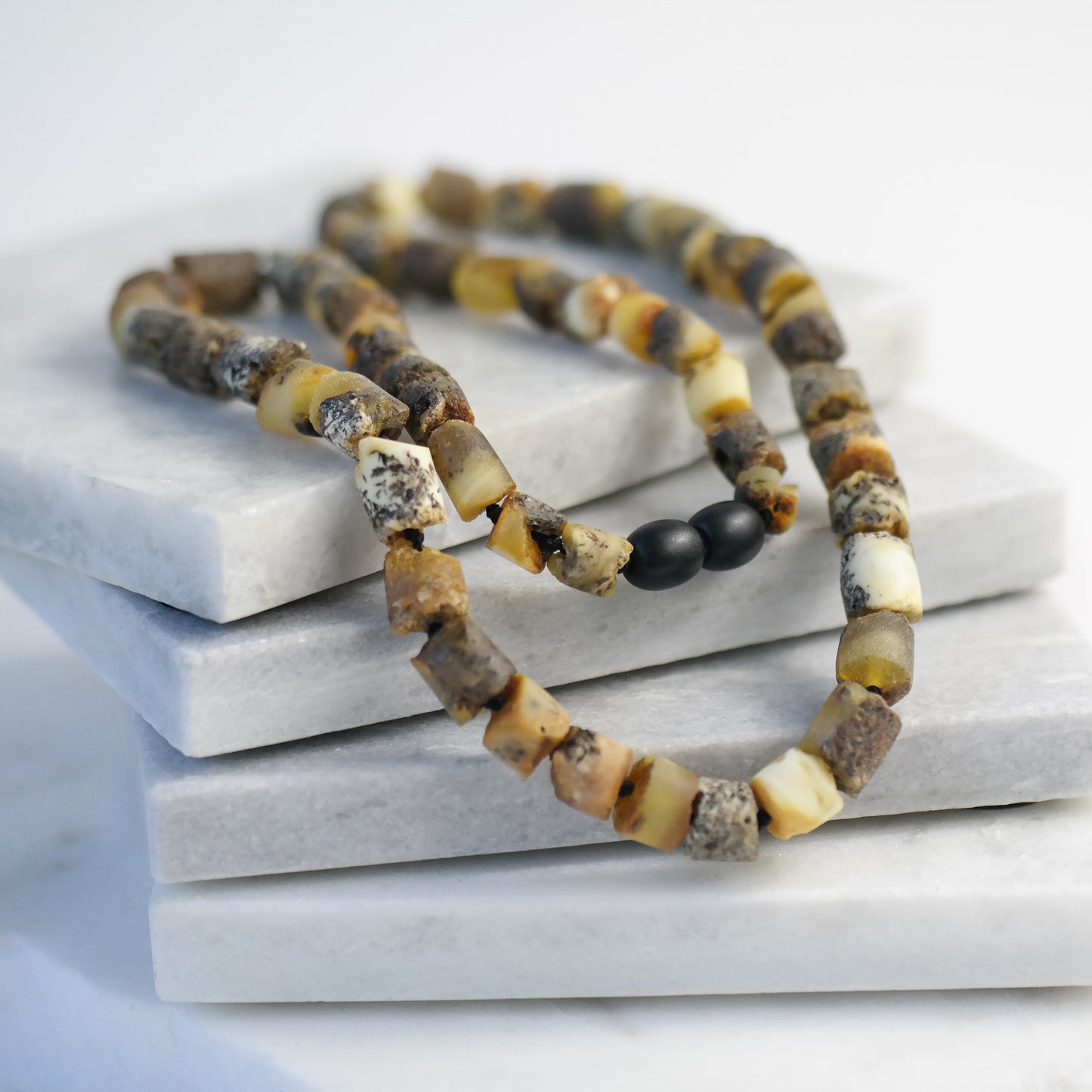 Raw green Baltic amber necklace for men and women