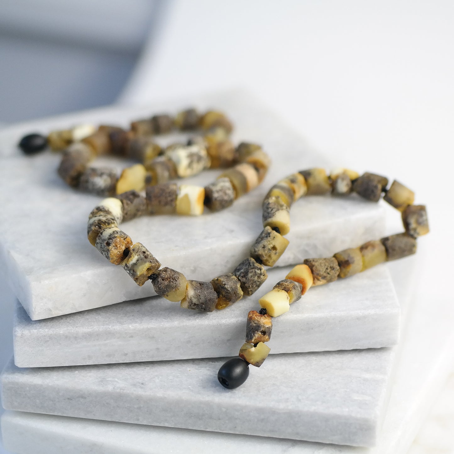 Raw green Baltic amber necklace for men and women